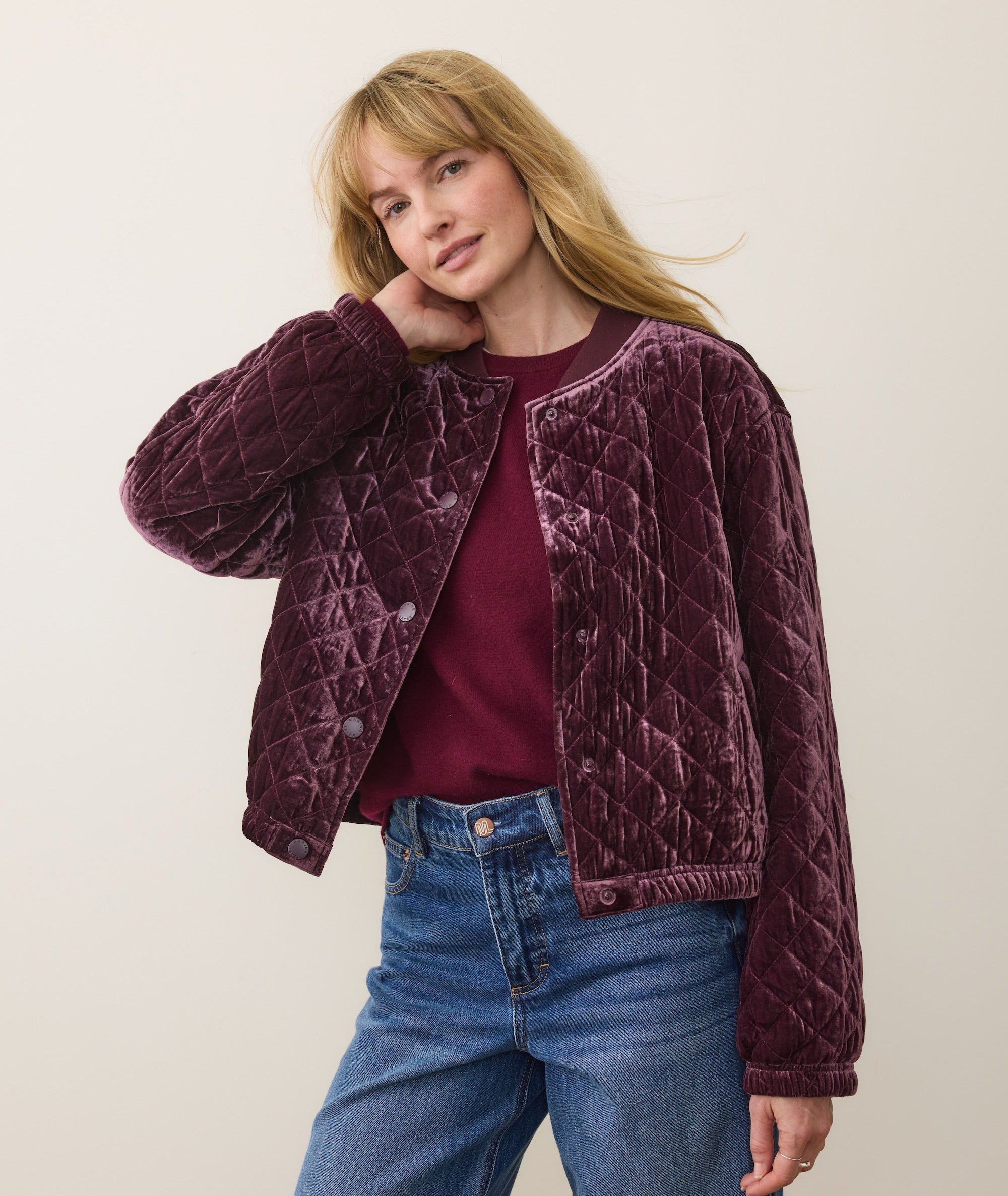 Anita Velvet Quilted Bomber - Fig