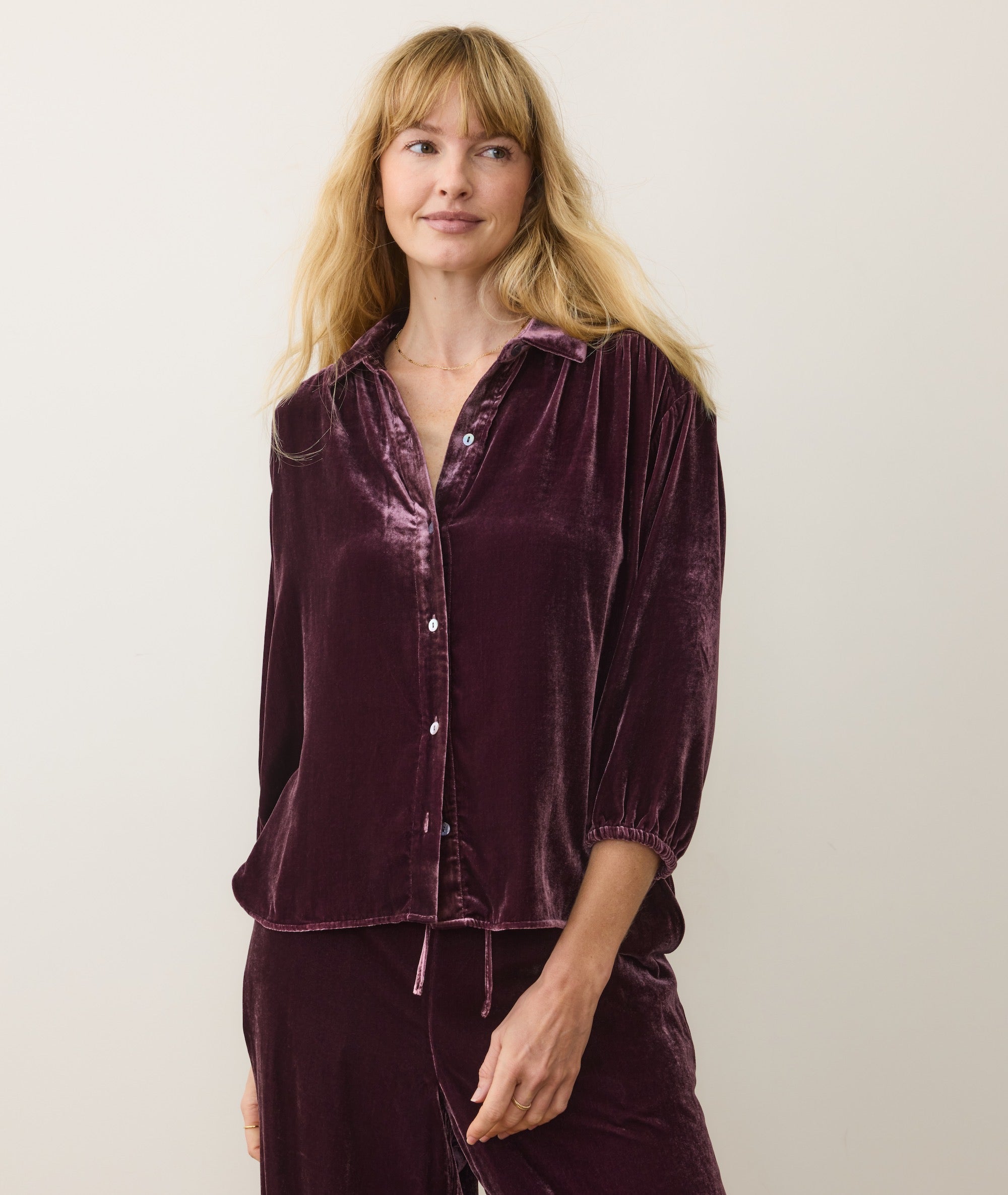 Bella Velvet Button Down - Fig