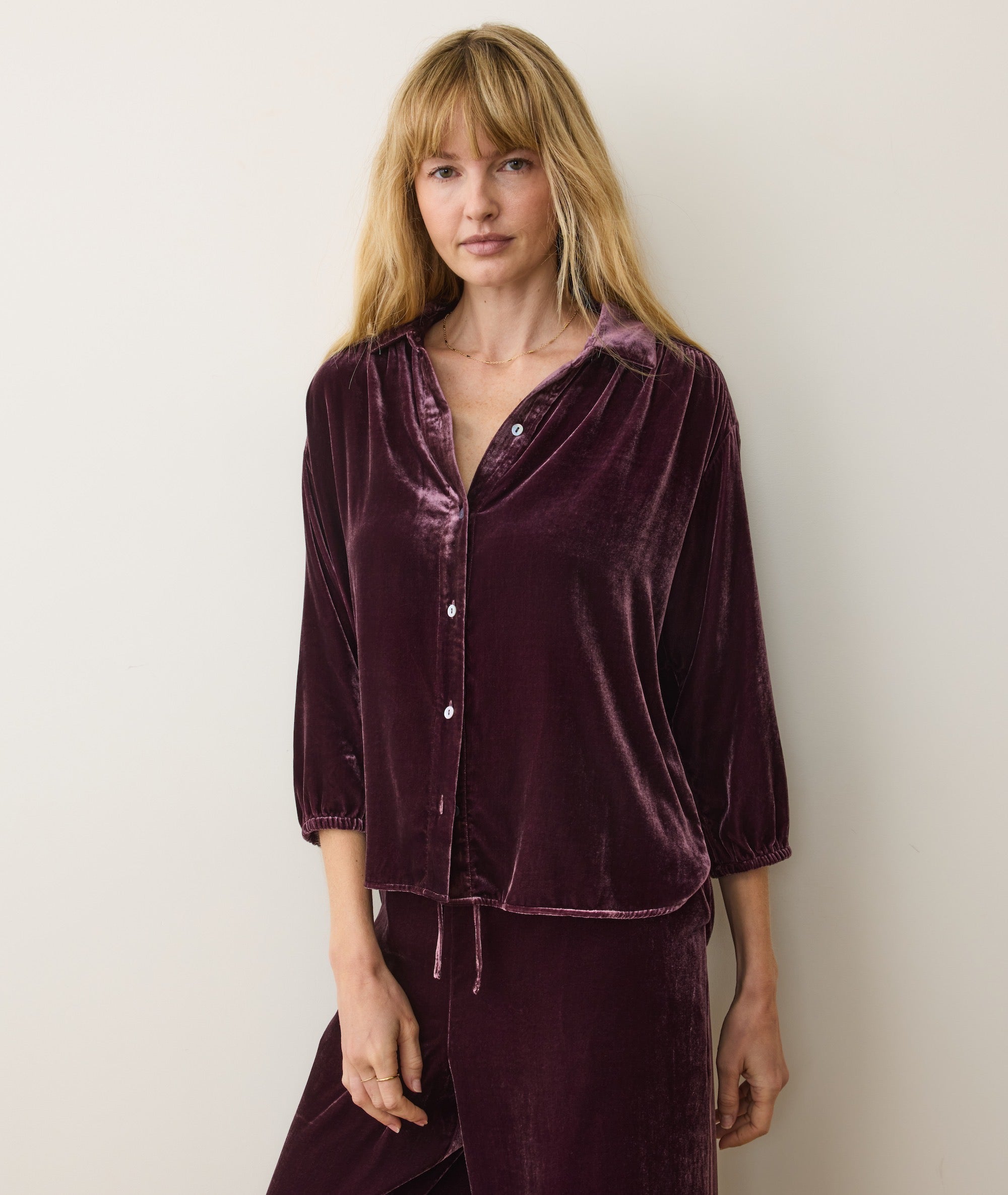 Bella Velvet Button Down - Fig