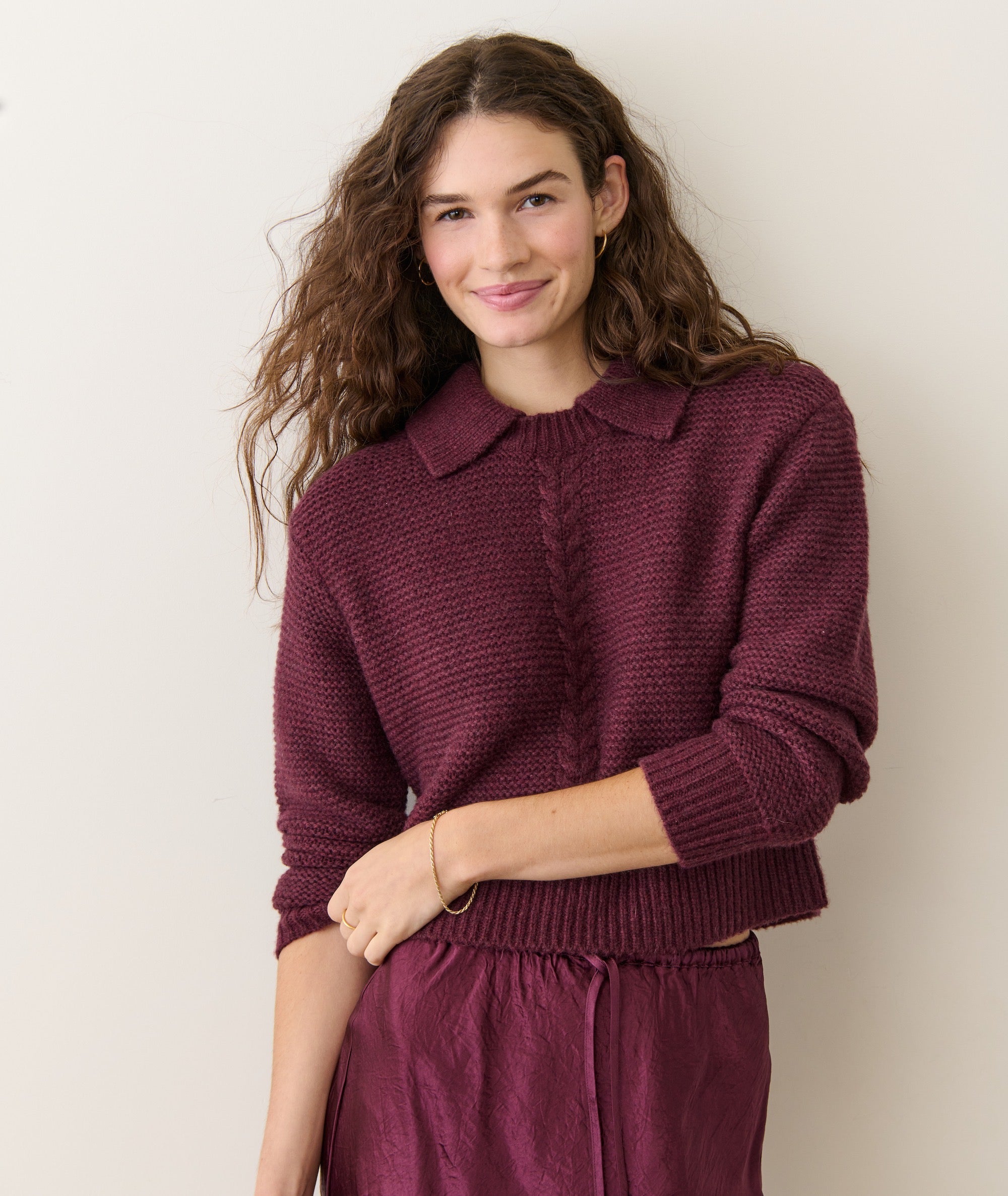 Everly Cable Knit Sweater Polo - Fig