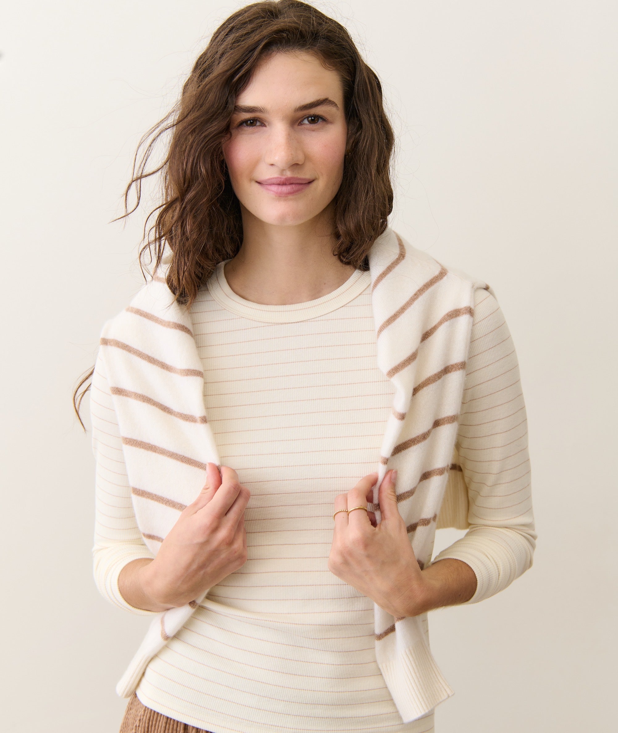 Lexi Rib Sun-In Longsleeve Crew Tee - Ivory/Rose Gold