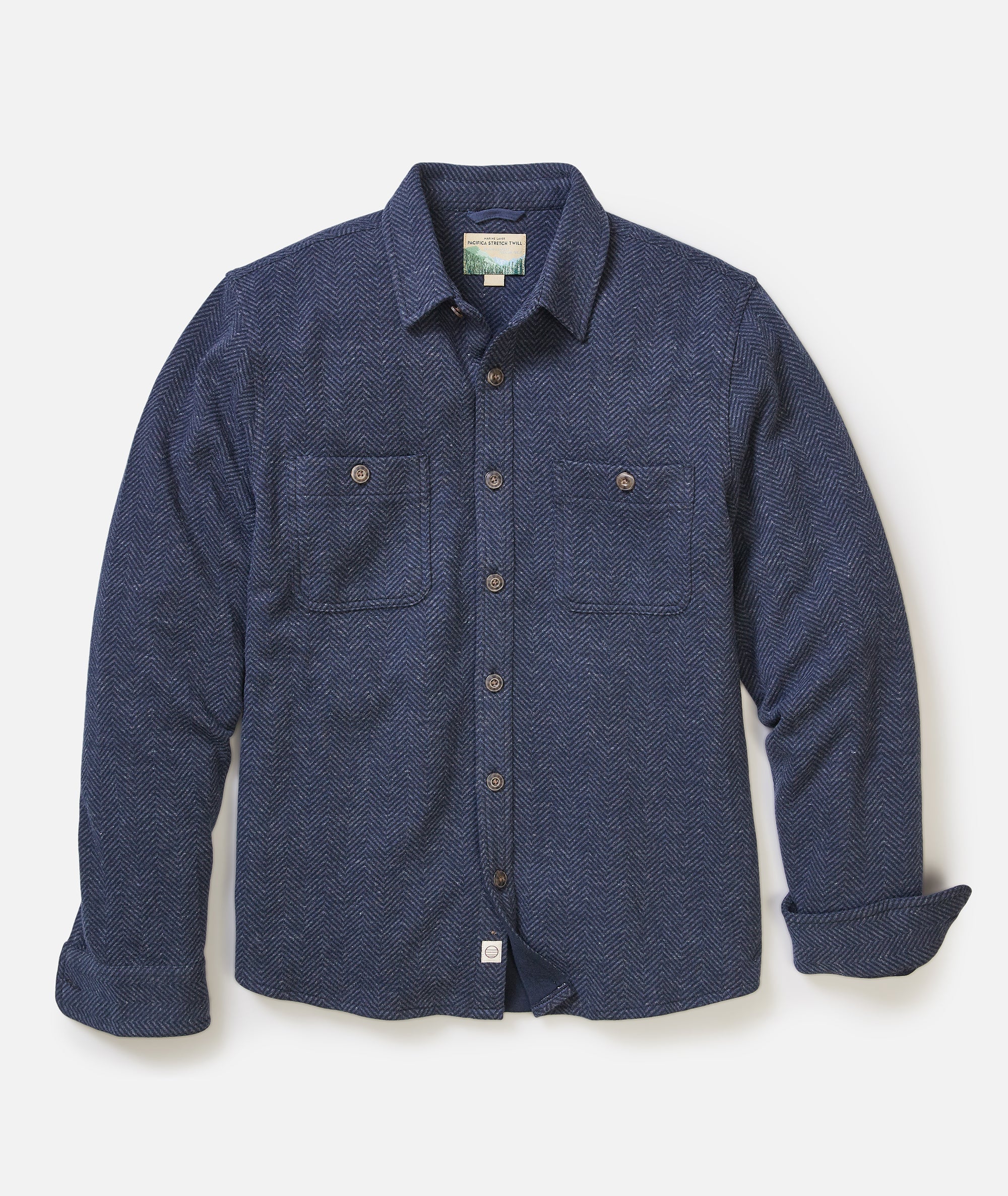 Pacifica Stretch Twill Overshirt - Navy Herringbone