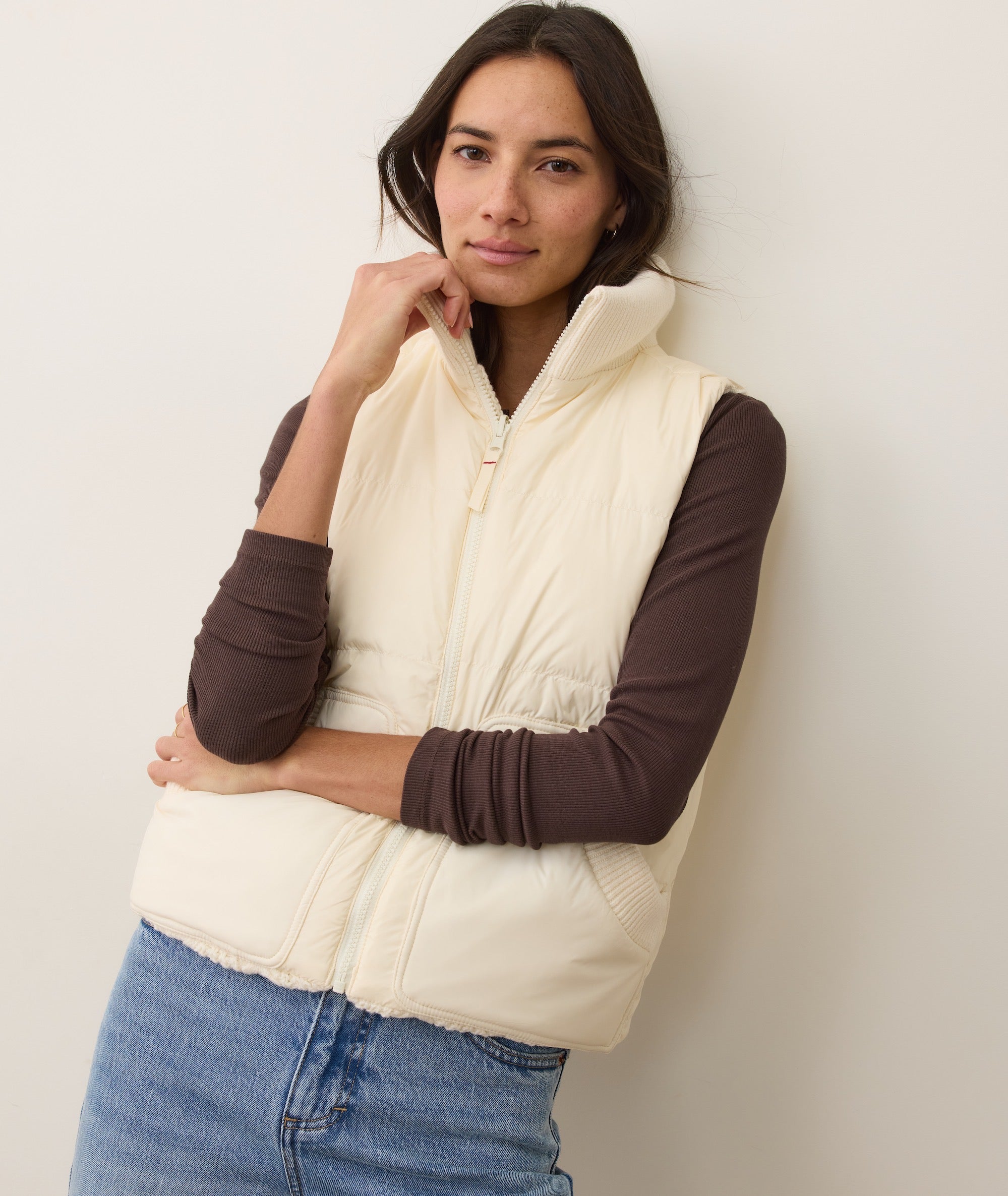 Alba Cable Knit Puffer Vest - Antique White