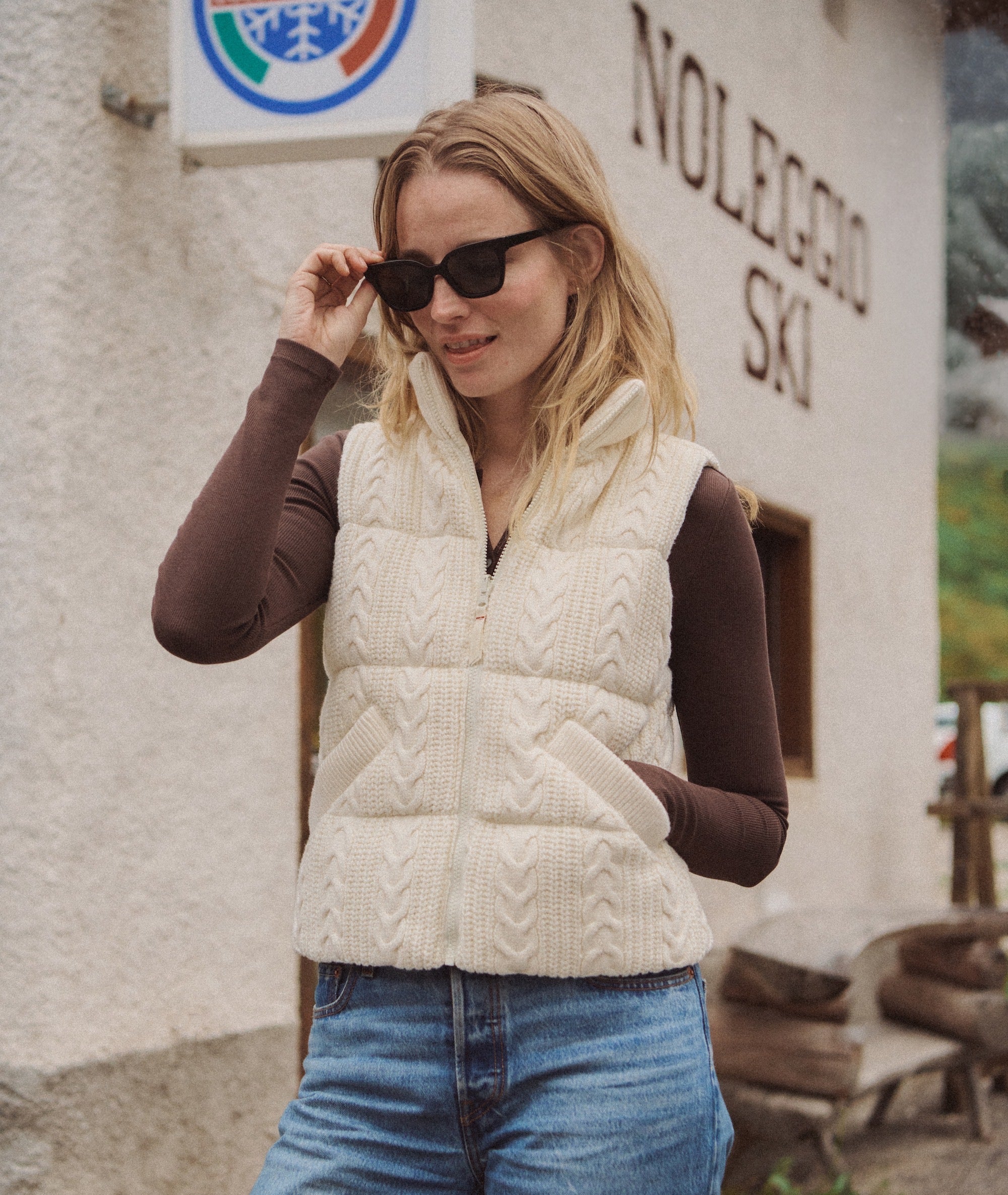 Alba Cable Knit Puffer Vest - Antique White