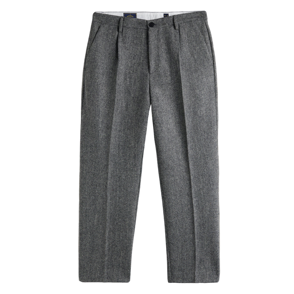 Herringbone Single Pleat Trousers - Grey