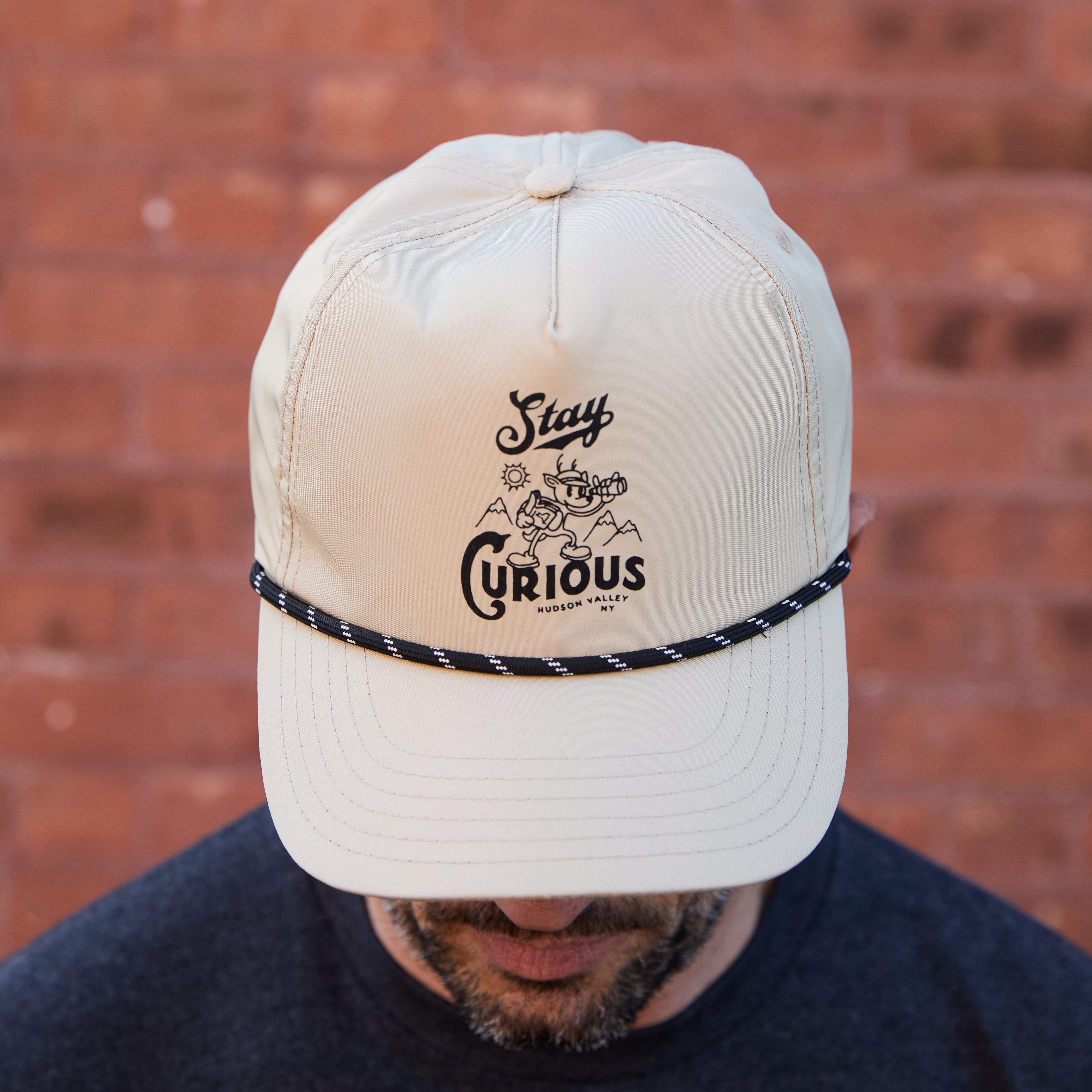 Stay Curious Rope Hat- Latte TriTech