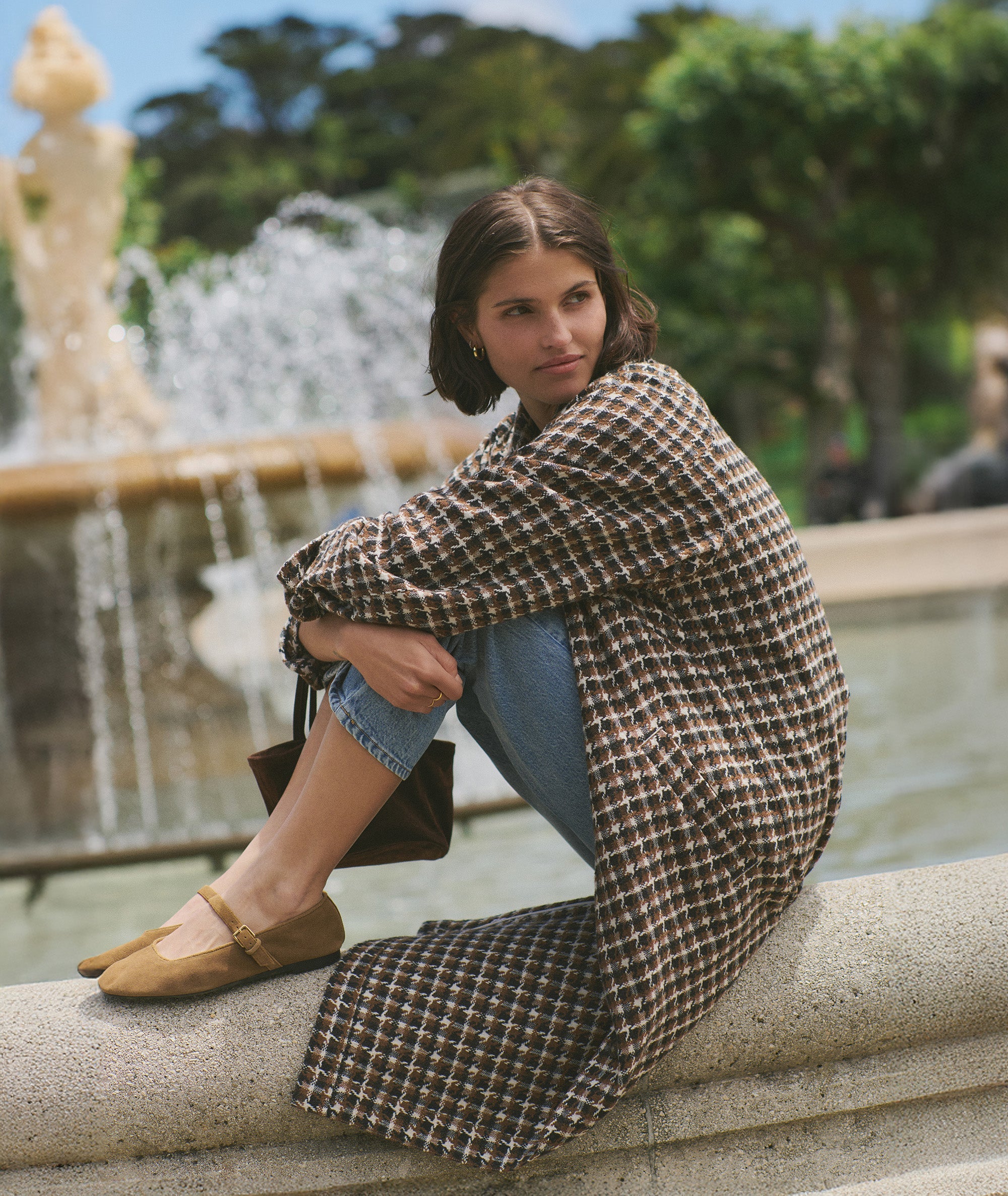Hayes Houndstooth Trench Coat - Natural Herringbone