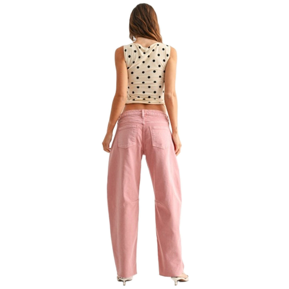 Mid Rise Barrel Jean - JP408 - Washed Pink