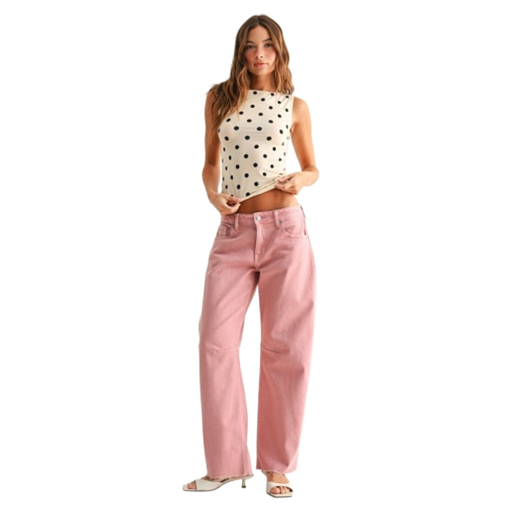 Mid Rise Barrel Jean - JP408 - Washed Pink
