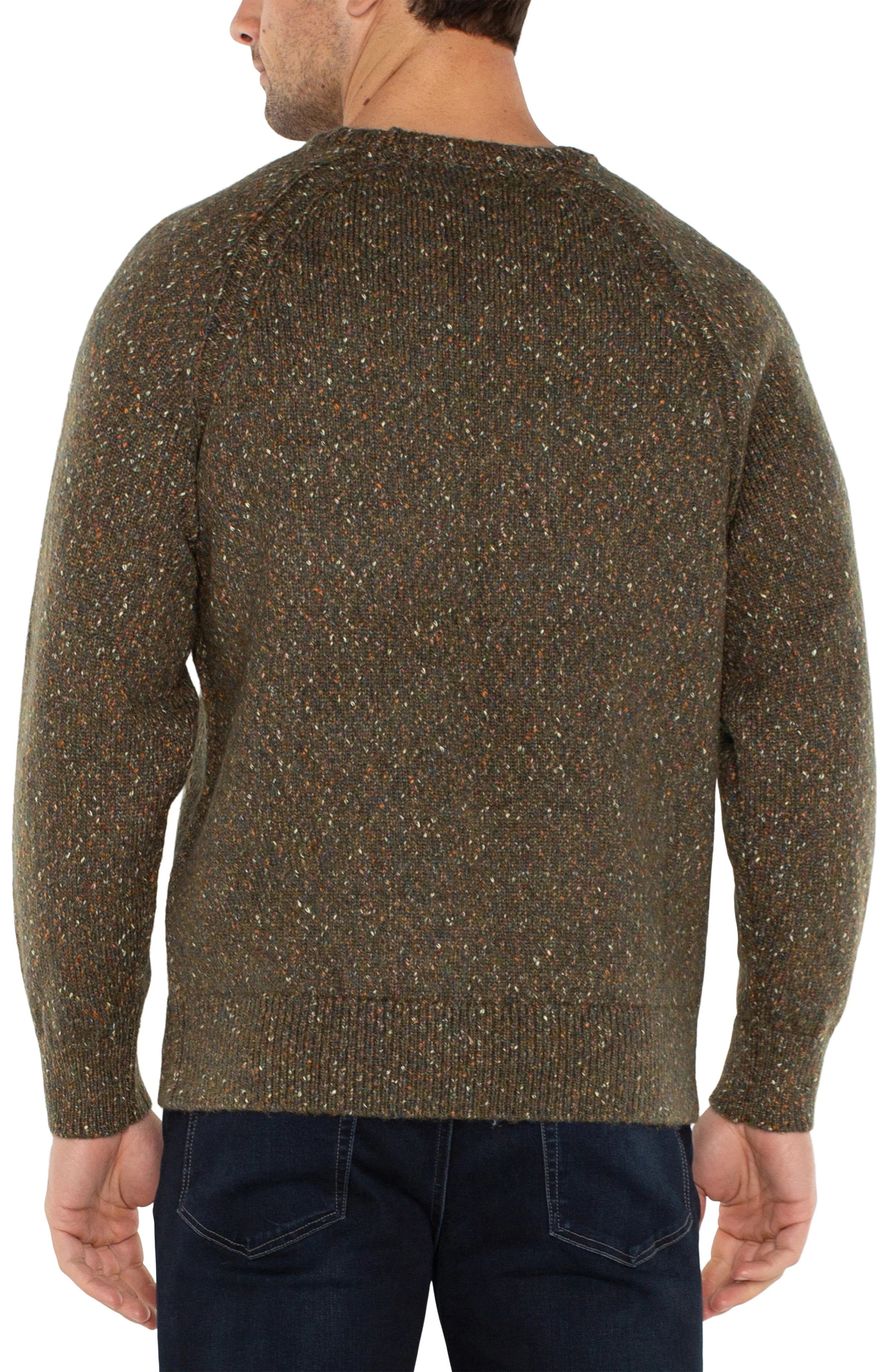 Crew Neck Raglan Sweater - Olive Multi