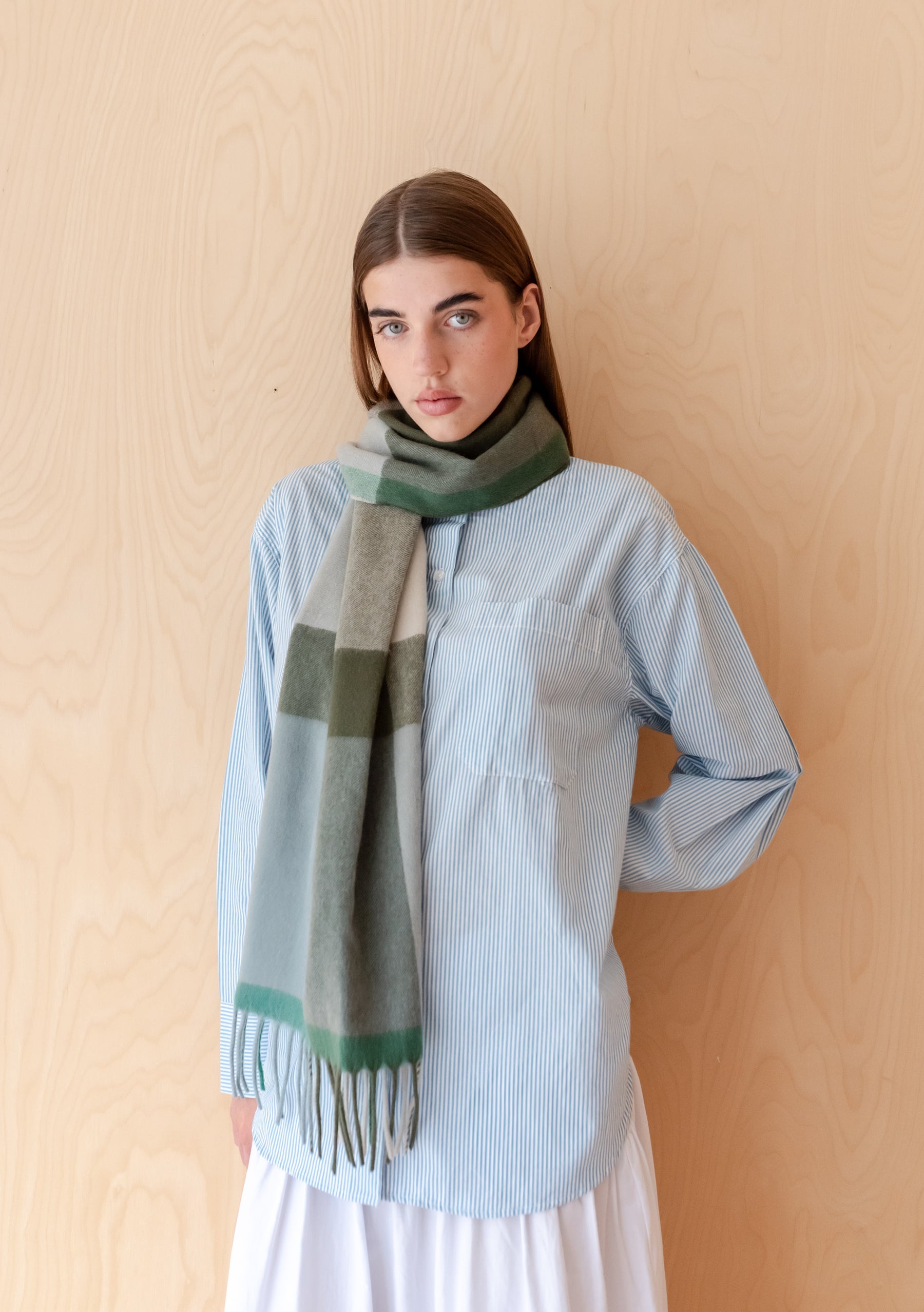Lambswool Oversized Scarf in Green Block Check