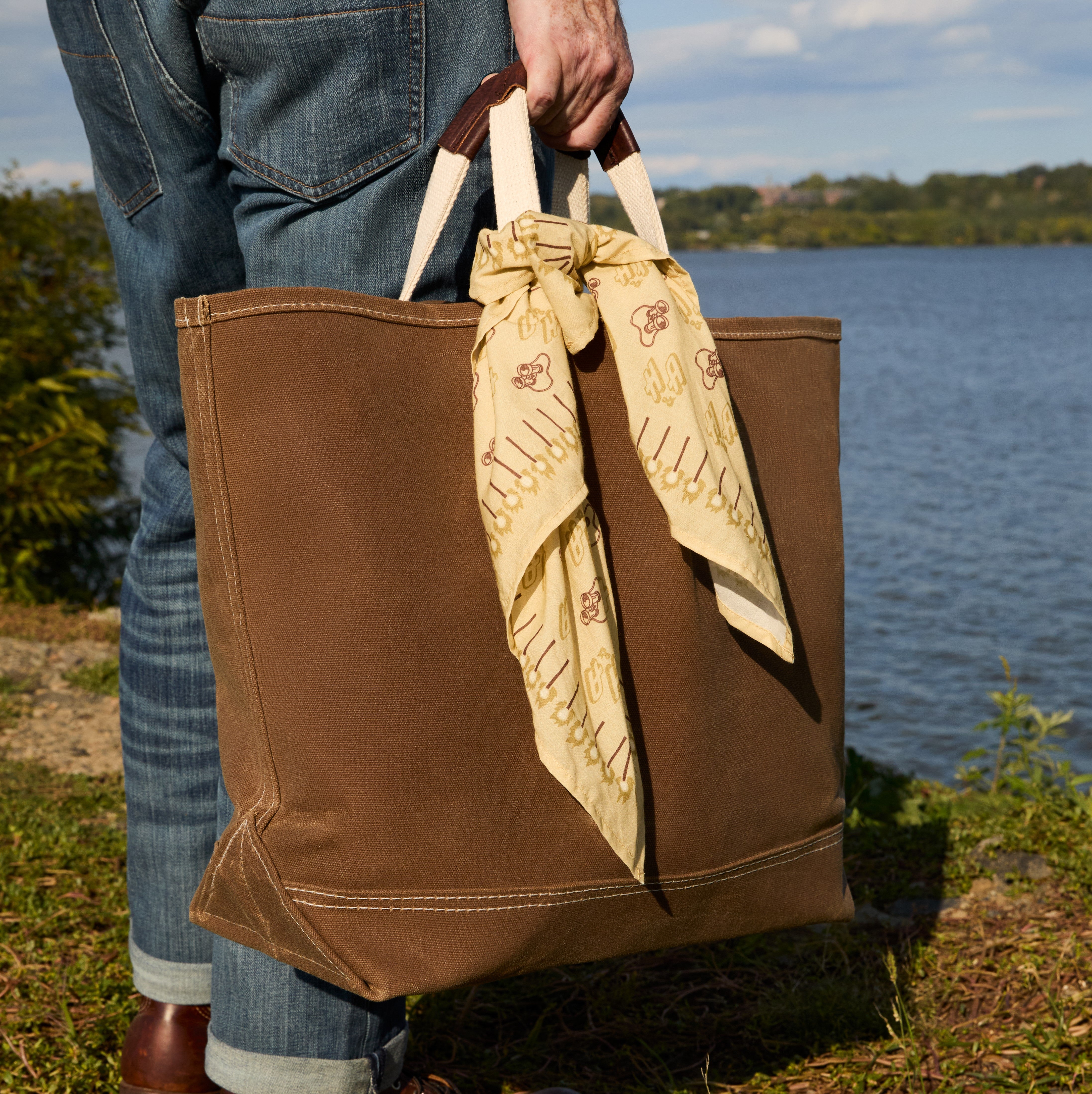 Waxed Brown Tote w/ Leather Strap Handles