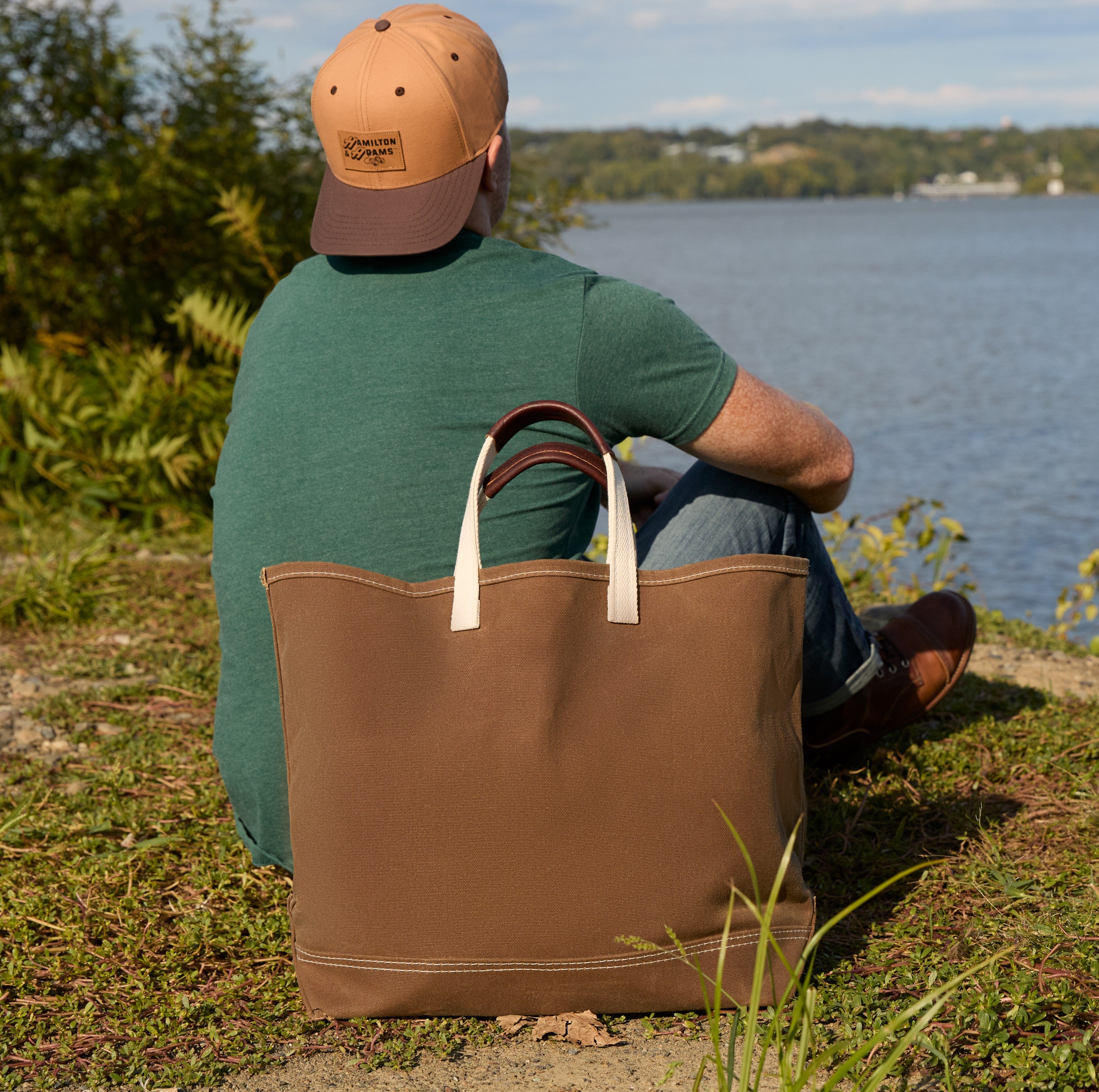 Waxed Brown Tote w/ Leather Strap Handles