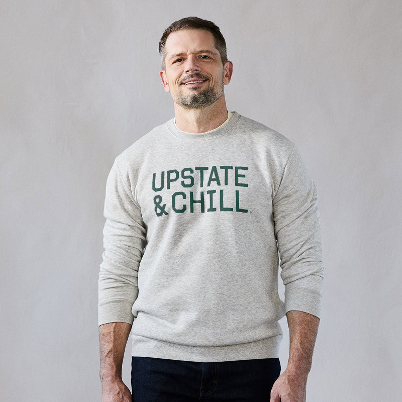 The Linear: Upstate & Chill® Crewneck - Heathered Oatmeal/Laurel Wreath