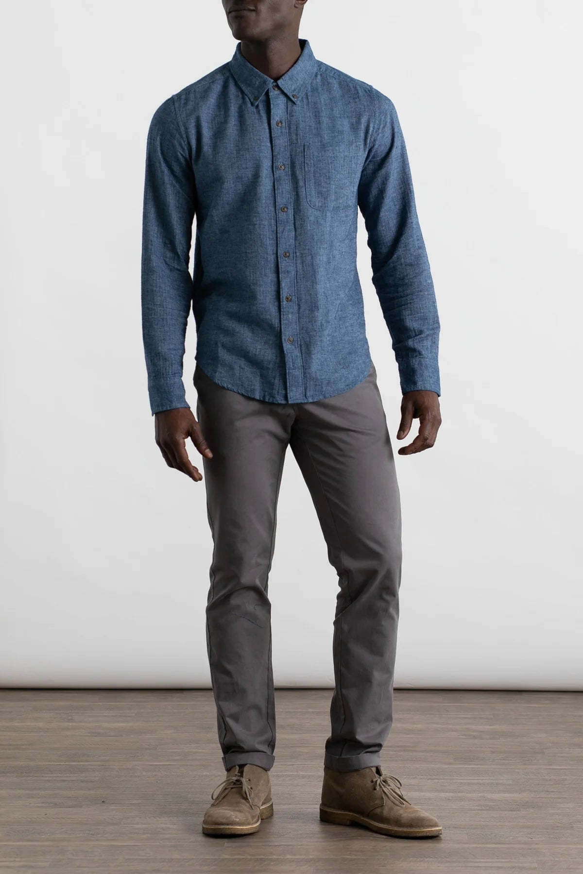 Sutton Slim Shirt - Indigo Herringbone