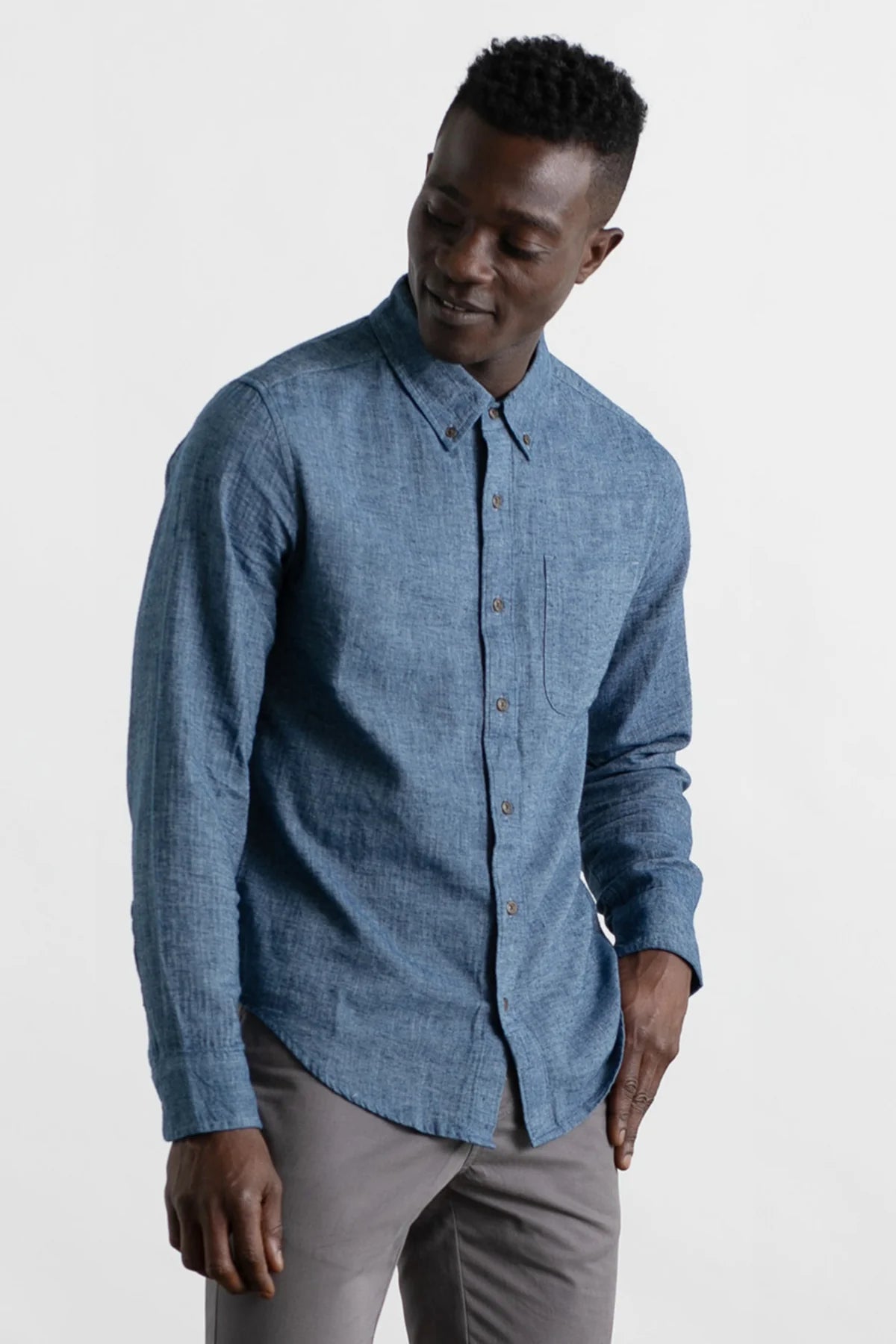 Sutton Slim Shirt - Indigo Herringbone