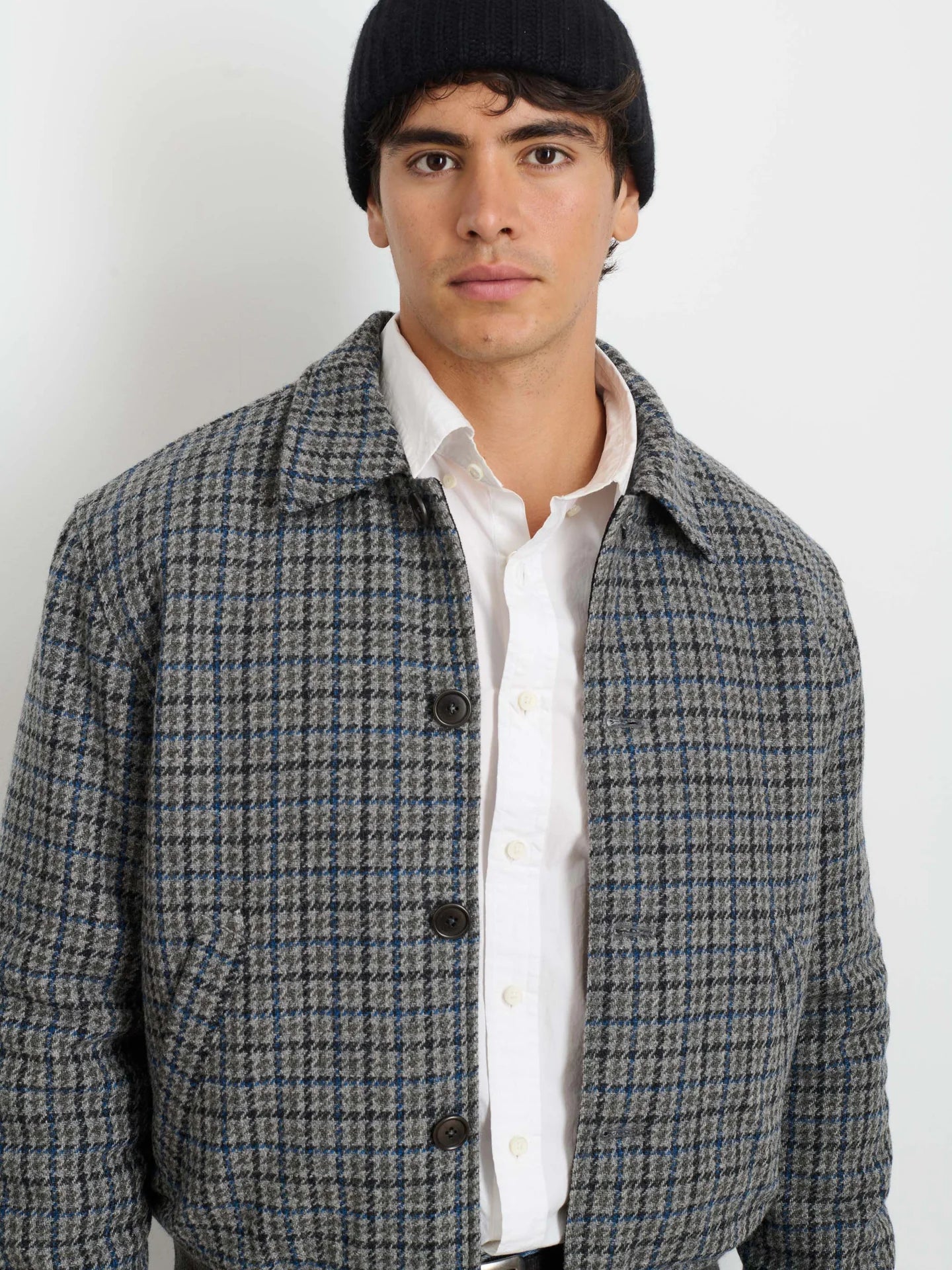 Bomber Jacket in Houndstooth Tweed - Charcoal