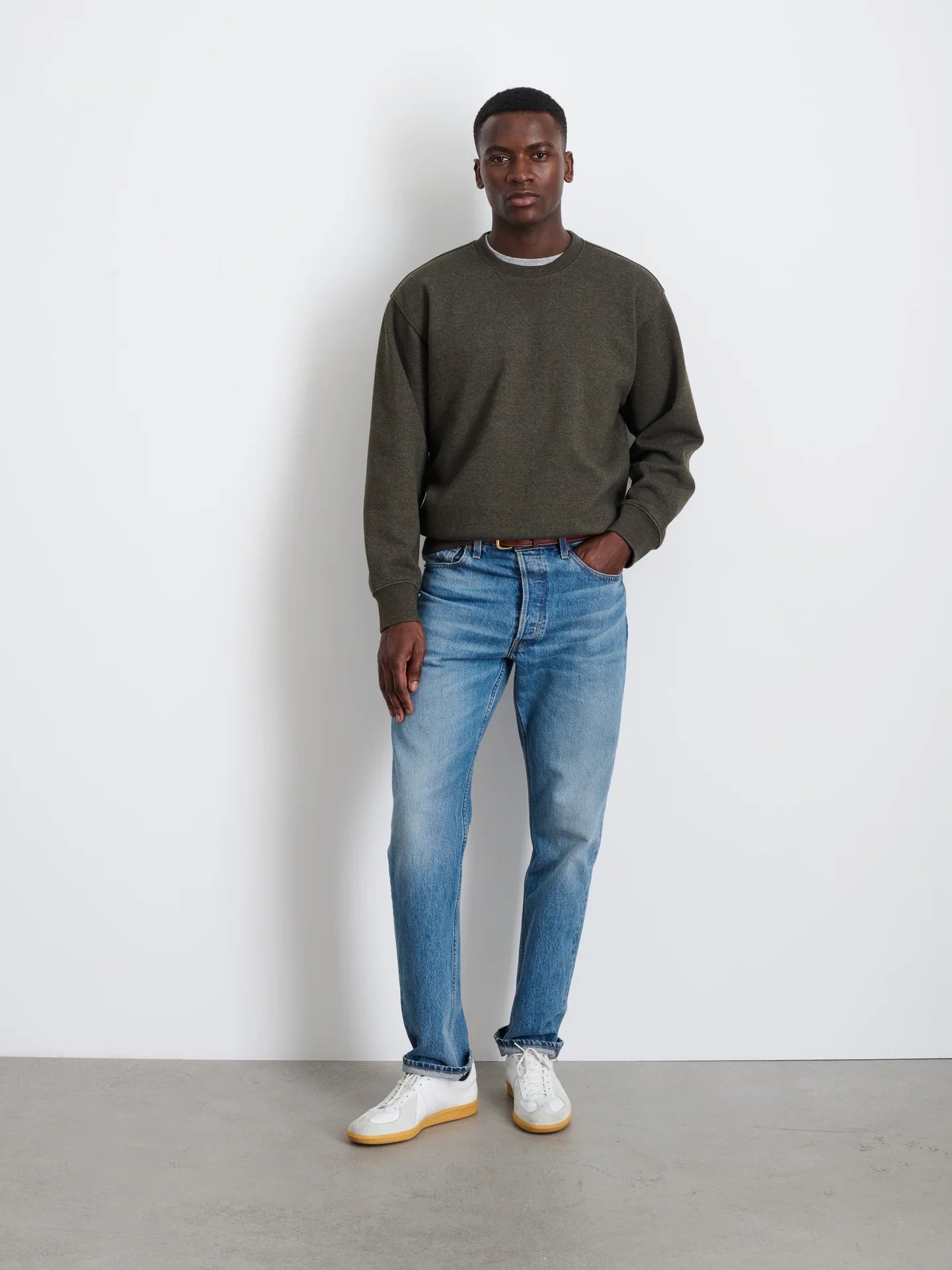 Marlon Sweatshirt in Cotton Fleece - Heather Olive