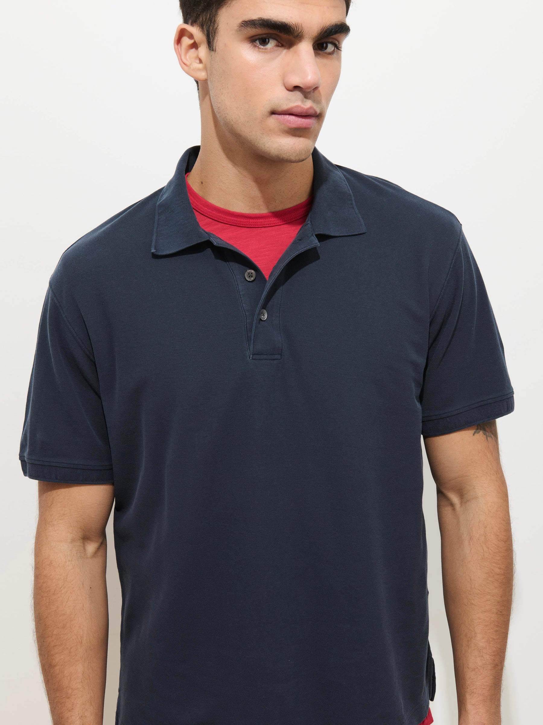 Garment Dyed Polo in Pique Cotton - Night Fall