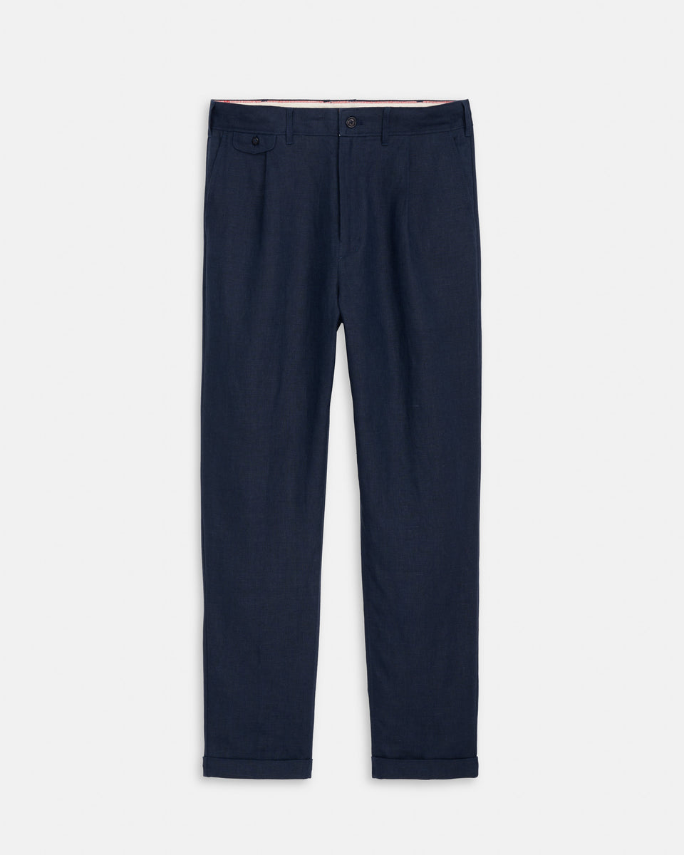 Standard Pleated Pant in Linen - Navy
