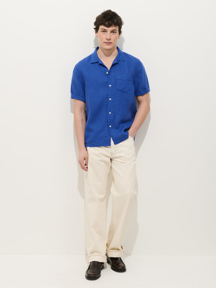 Camp Shirt in Linen - Cobalt