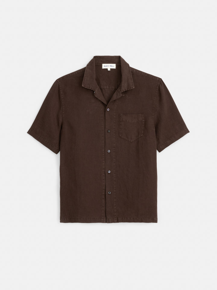 Camp Shirt in Linen - Dark Brown