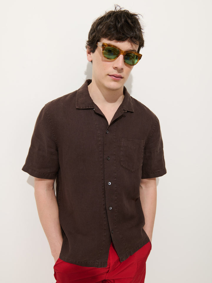 Camp Shirt in Linen - Dark Brown