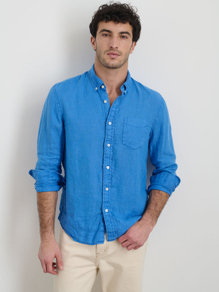 Mill Shirt in Linen - Pool Blue