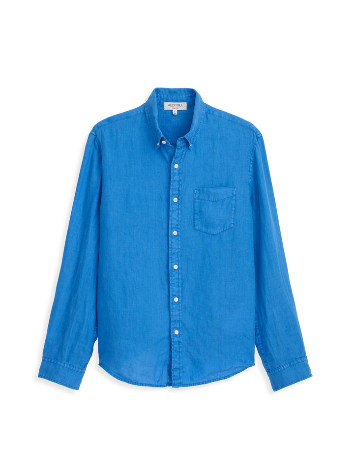 Mill Shirt in Linen - Pool Blue