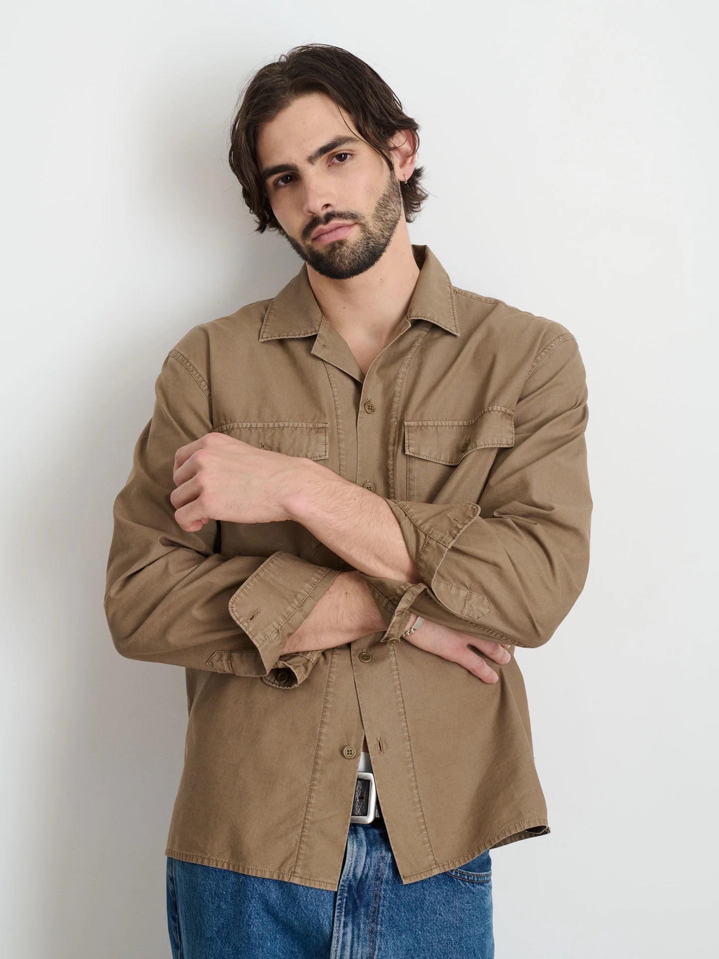 Field Pocket Shirt in Crosshatch Cotton - Petrified Oak