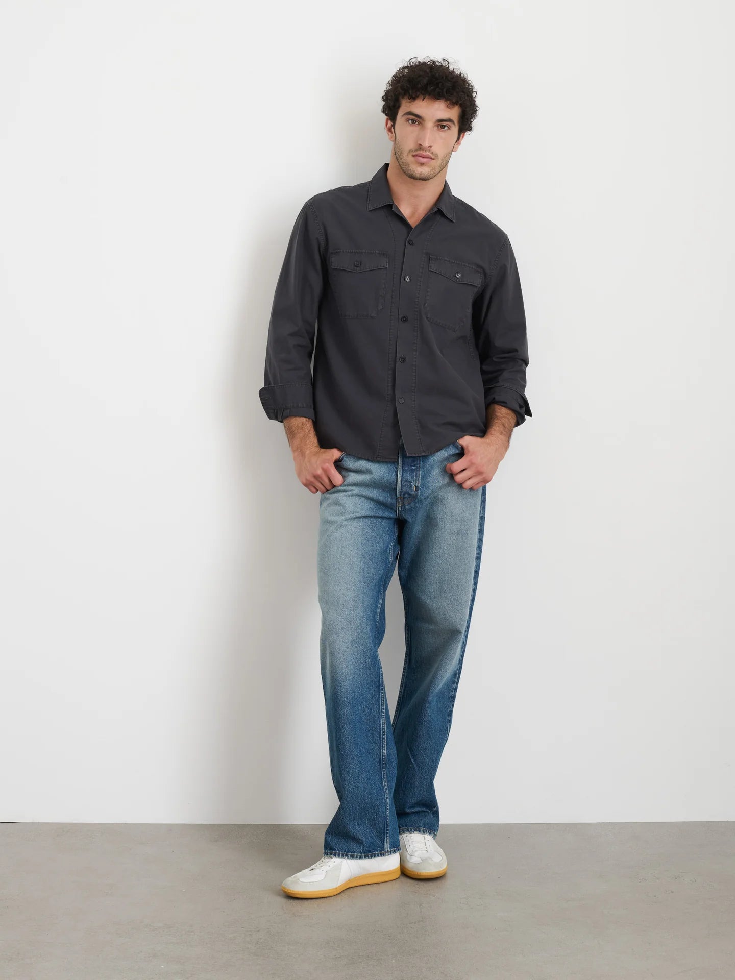 Field Pocket Shirt in Crosshatch Cotton - Charcoal