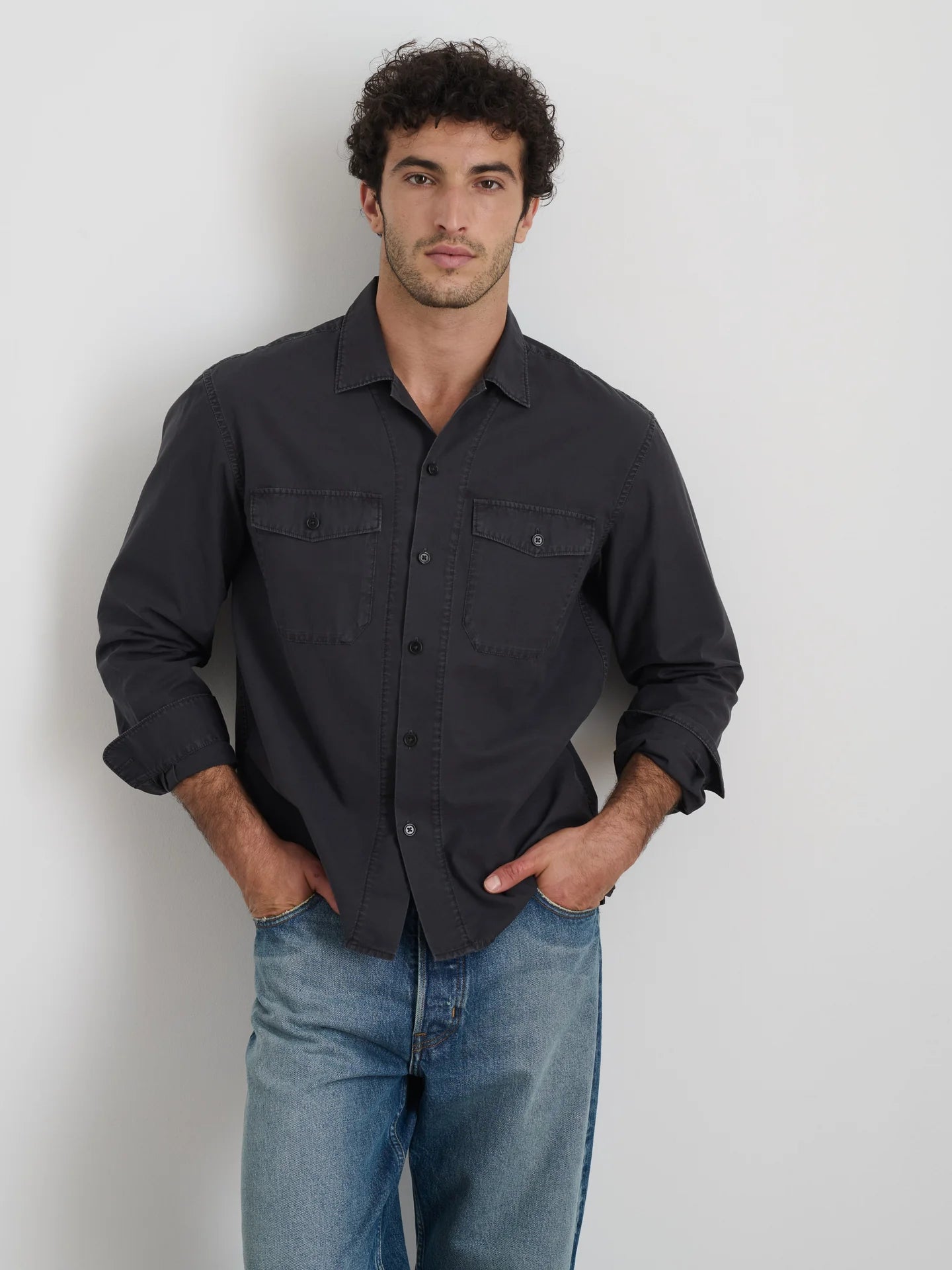 Field Pocket Shirt in Crosshatch Cotton - Charcoal