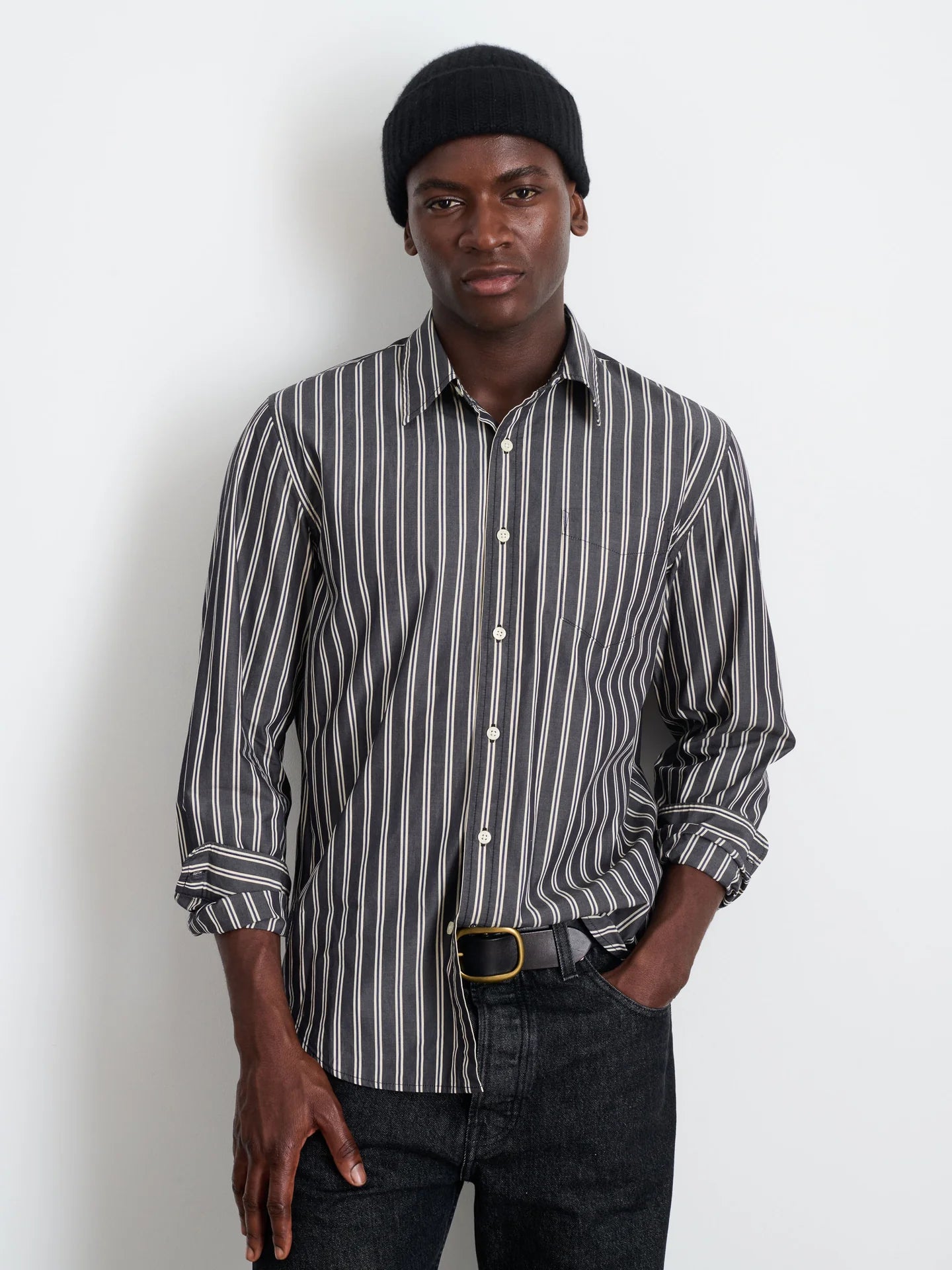 Mill Shirt in Halo Stripe - Black/Ivory