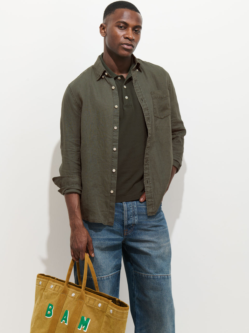 Mill Shirt in Linen - Dark Olive Green
