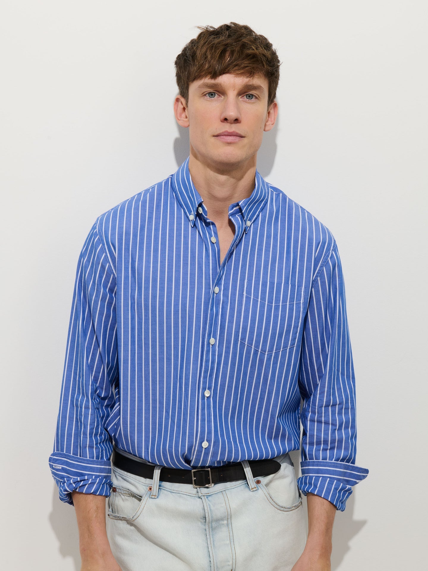 Mill Shirt in Thin Stripe - Blue/Ivory
