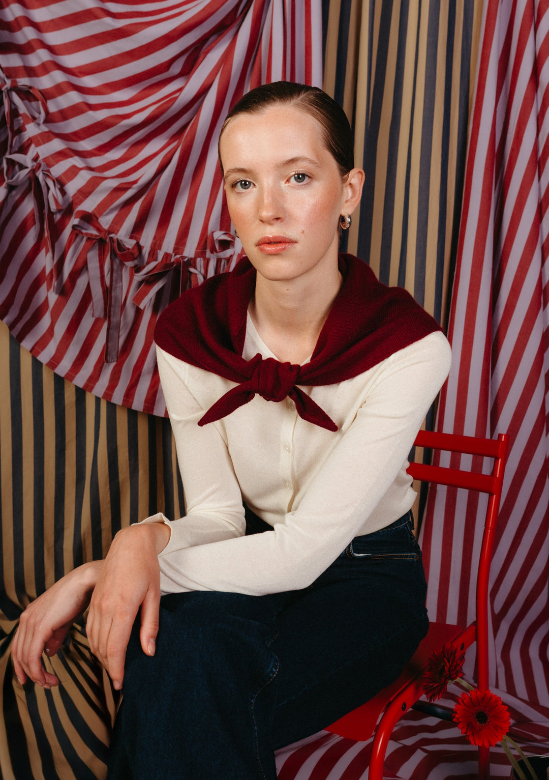 Merino Triangle Scarf in Burgandy
