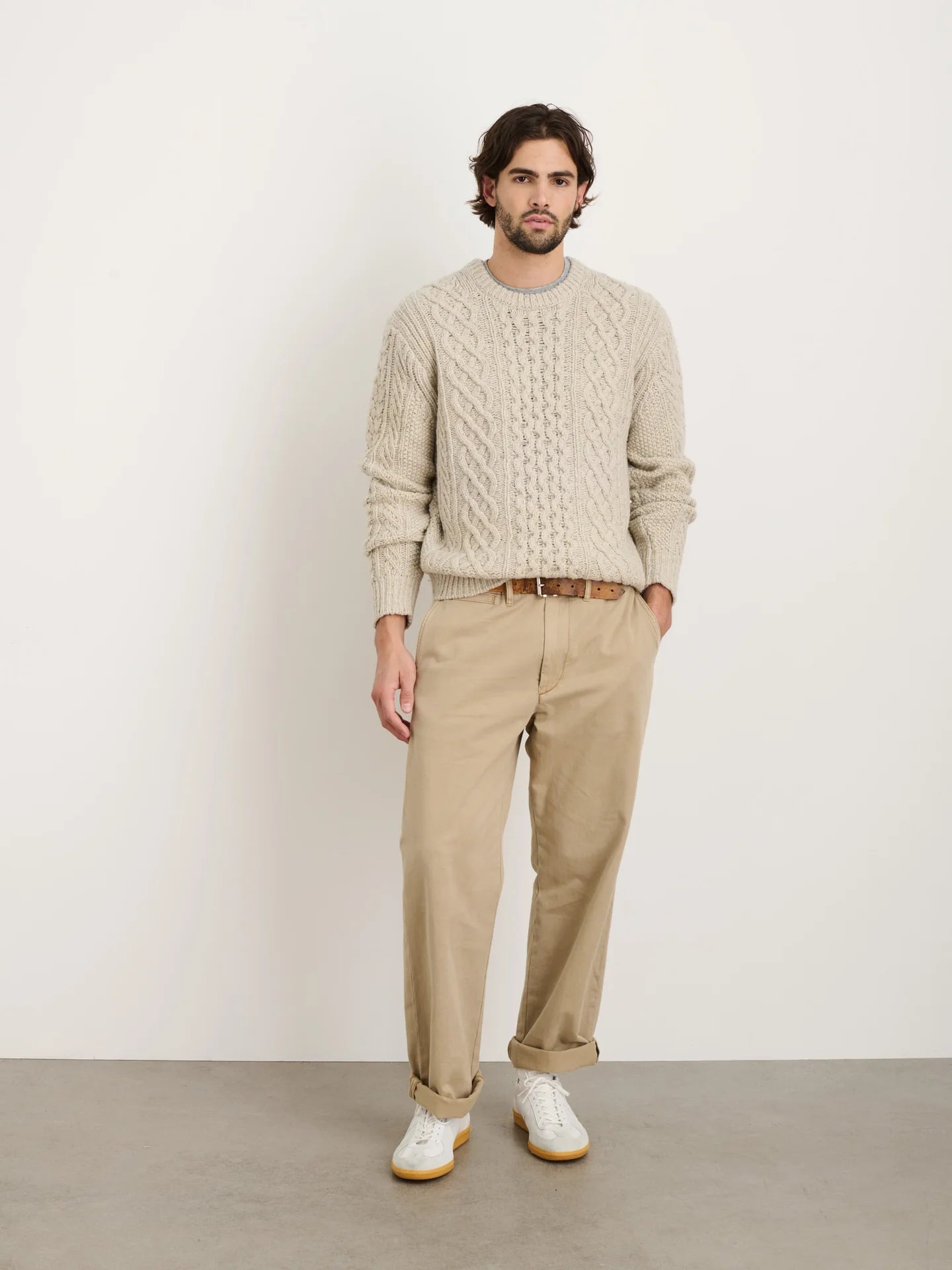 Donegal Fisherman Sweater in Extra Fine Merino Wool - Oatmeal