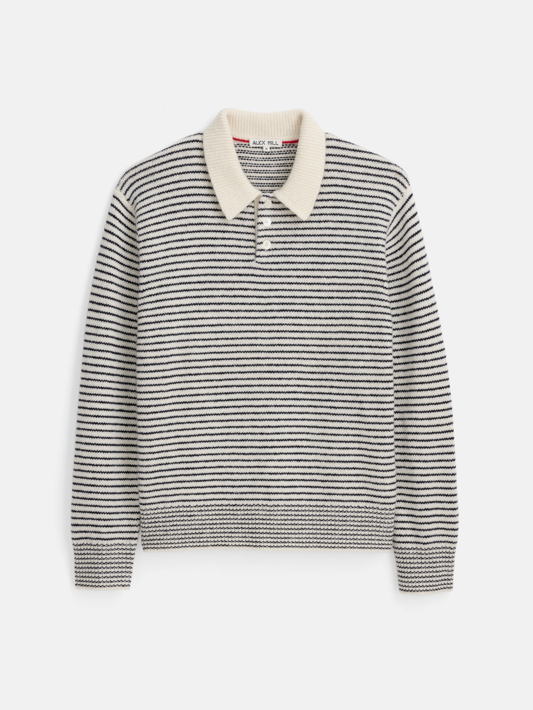Carl Striped Polo in Merino Wool - Ivory/Navy