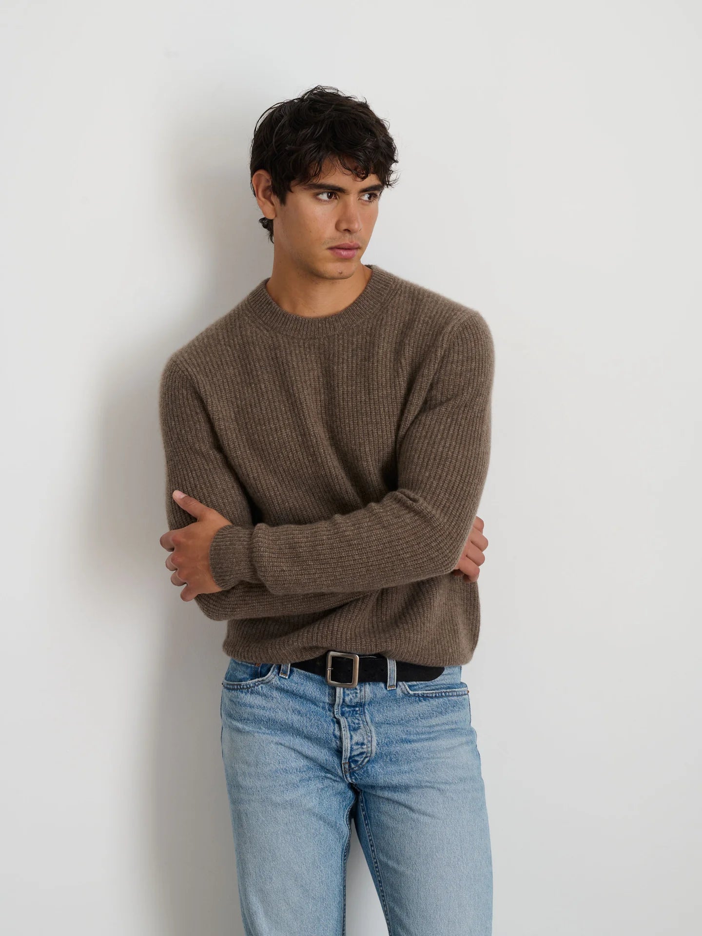 Jordan Sweater in Washed Cashmere - Heather Walnut