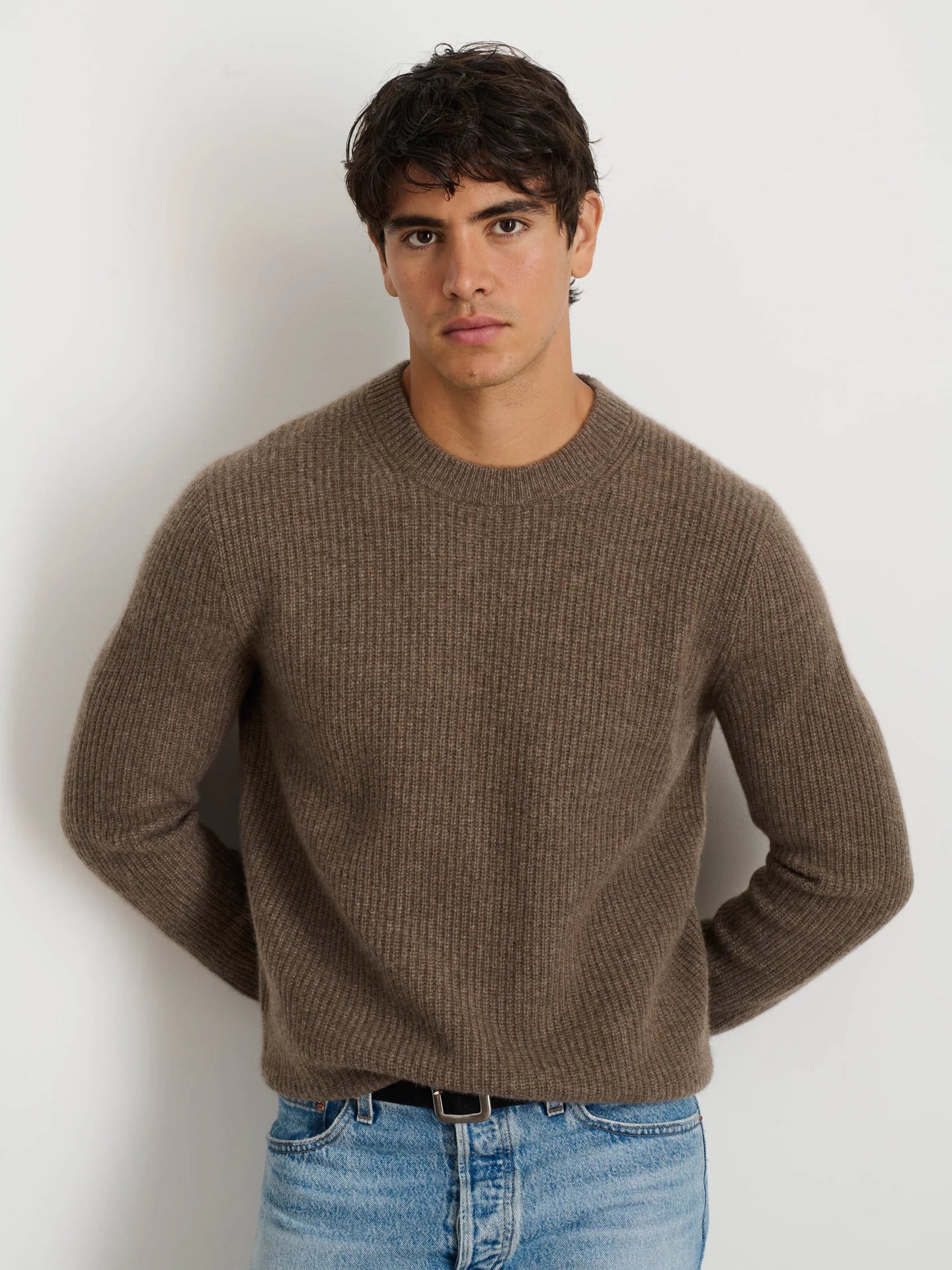 Jordan Sweater in Washed Cashmere - Heather Walnut