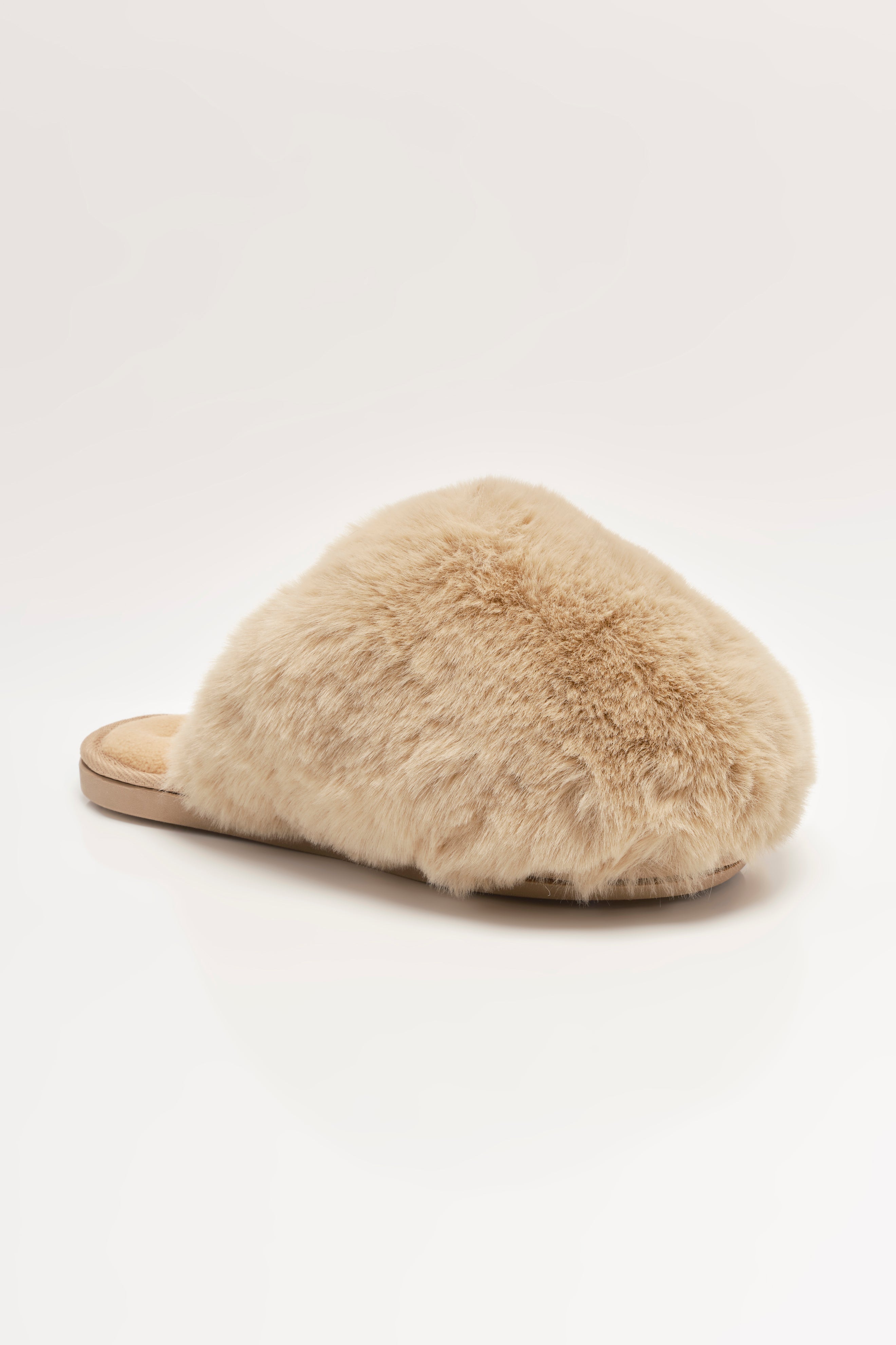 Snowball Slipper in Taupe Faux Fur