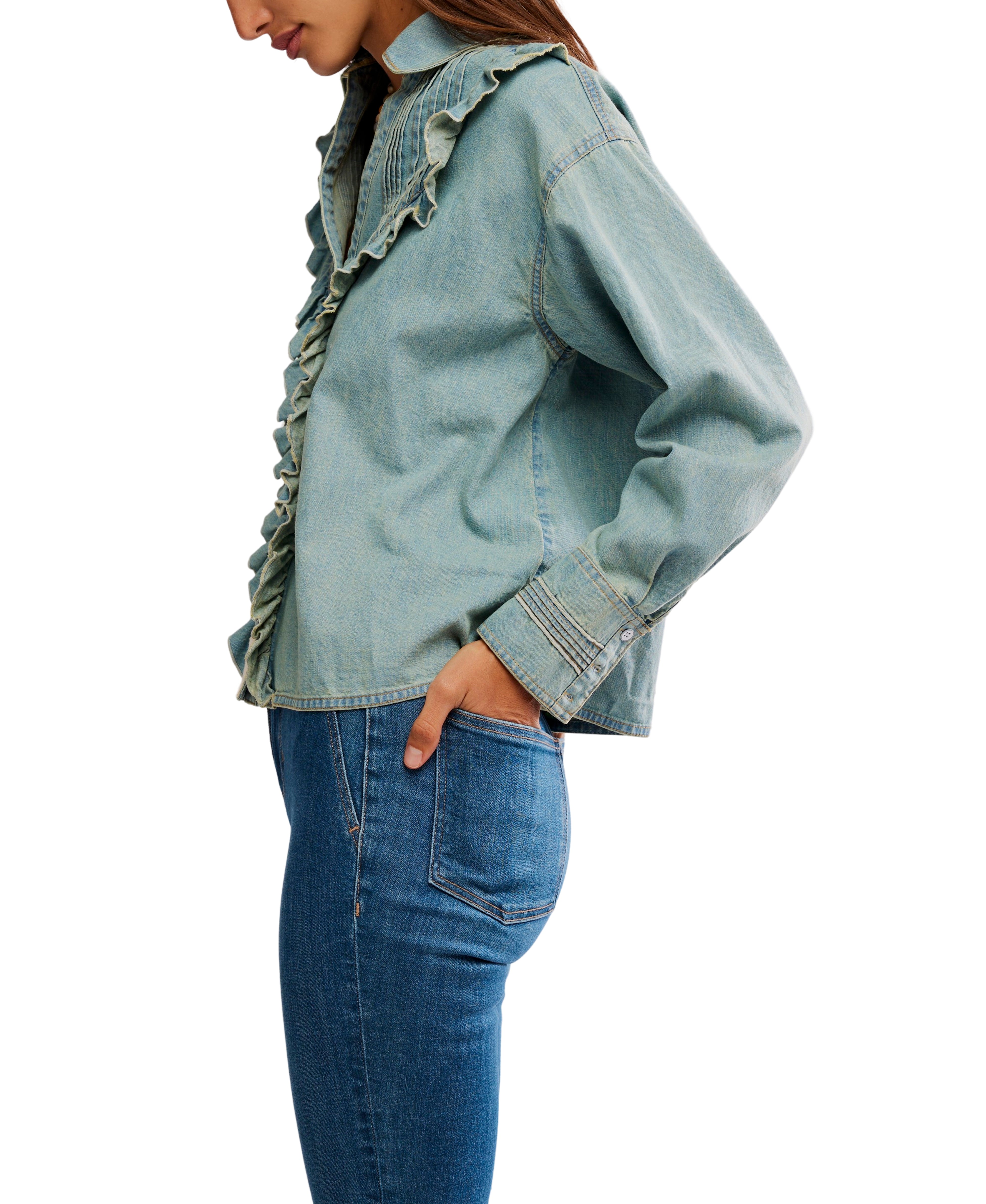 Tattered and Ruffled Top in Vintage Tint Wash