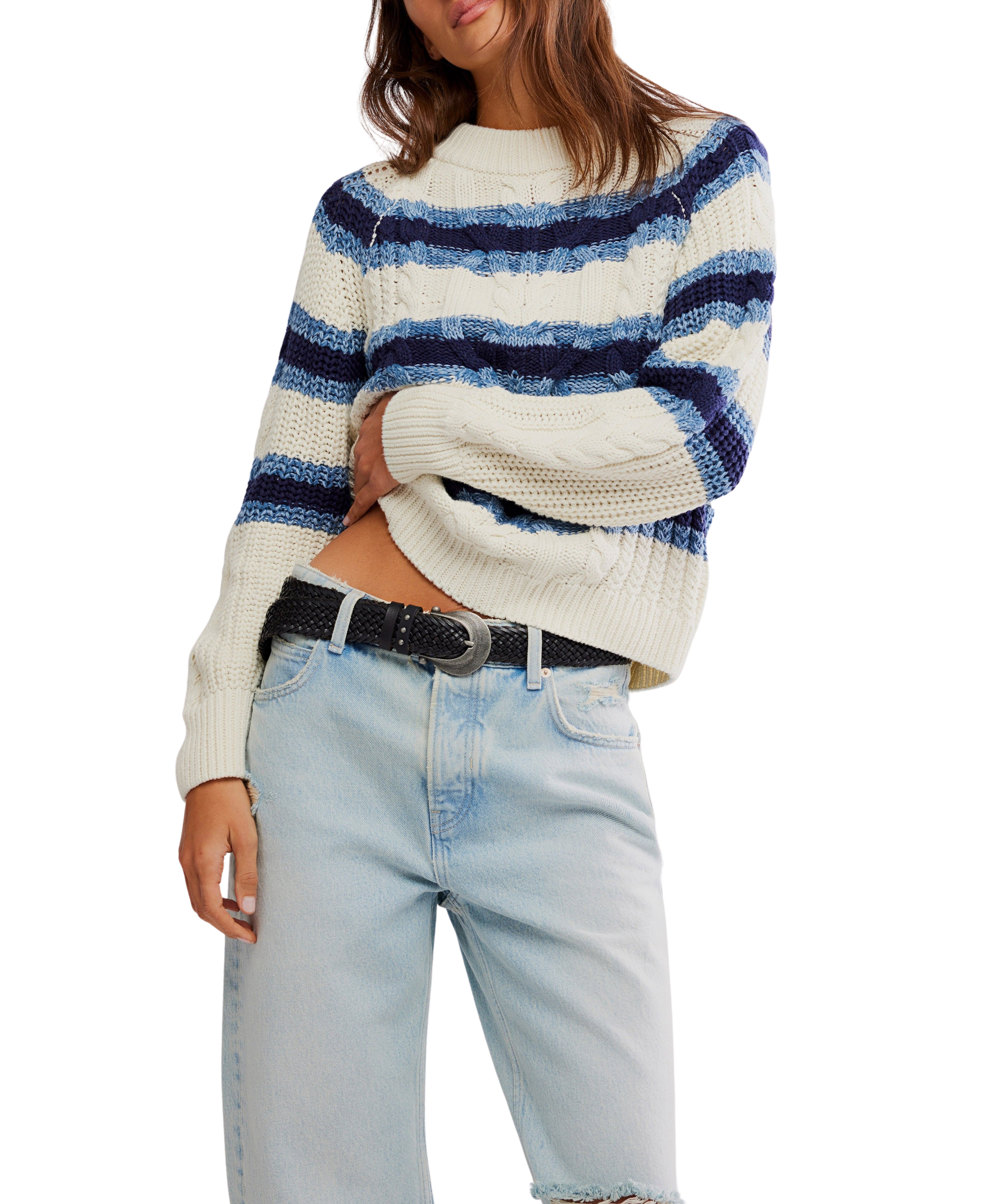 Franki Cable Striped Pullover - Ivory Combo