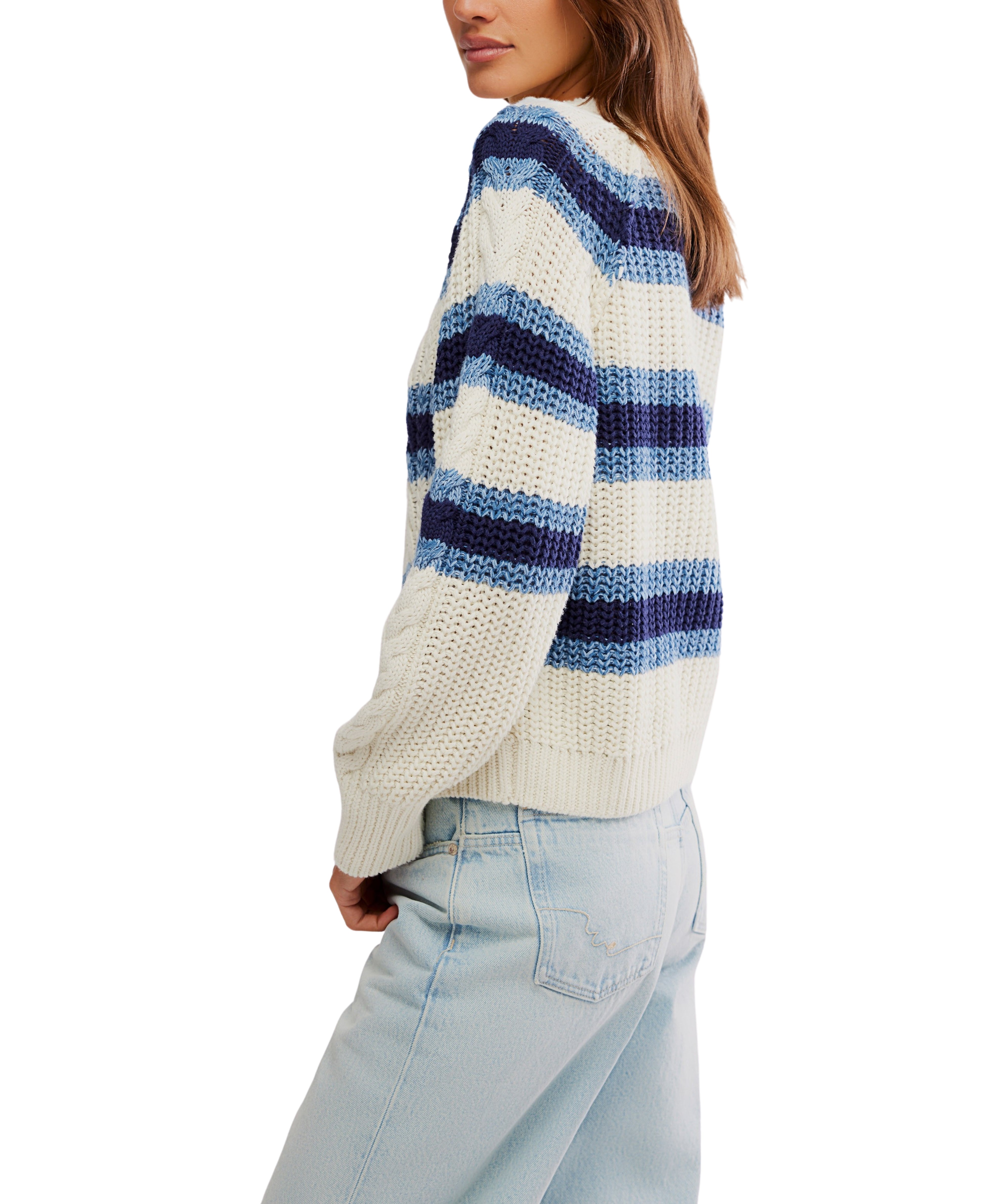 Franki Cable Striped Pullover - Ivory Combo