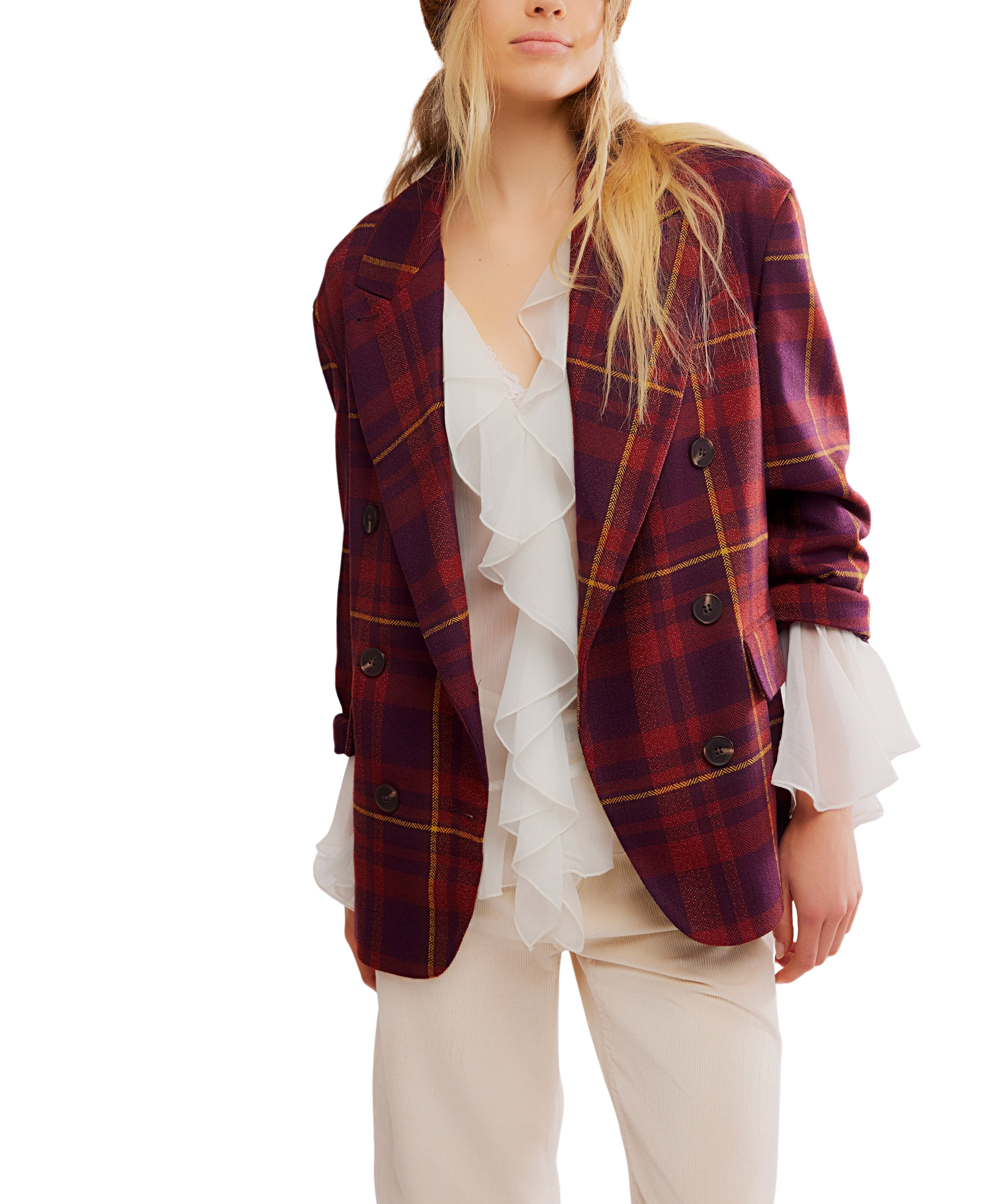 Dean Double Breasted Blazer in Plumb Combo
