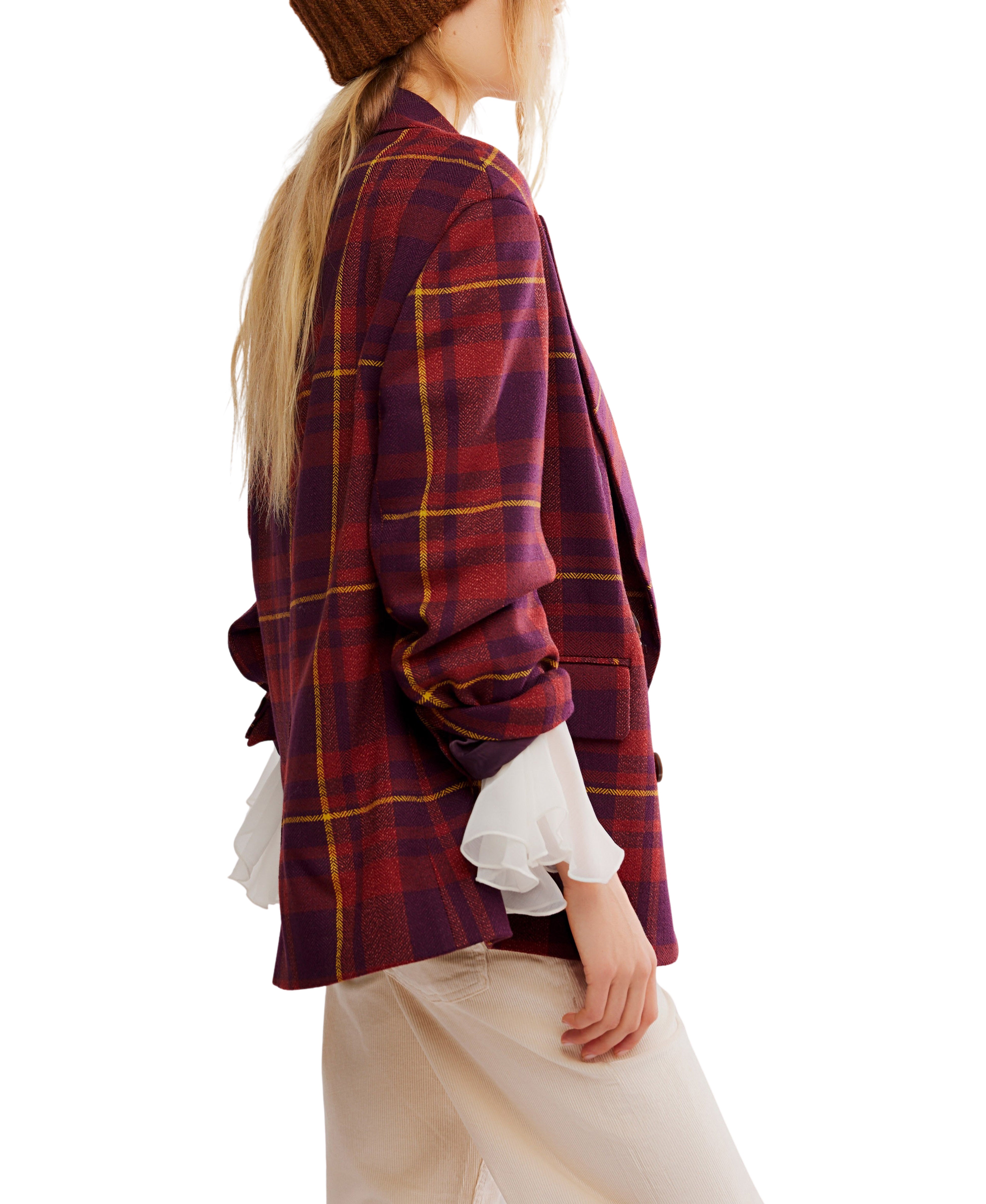 Dean Double Breasted Blazer in Plumb Combo