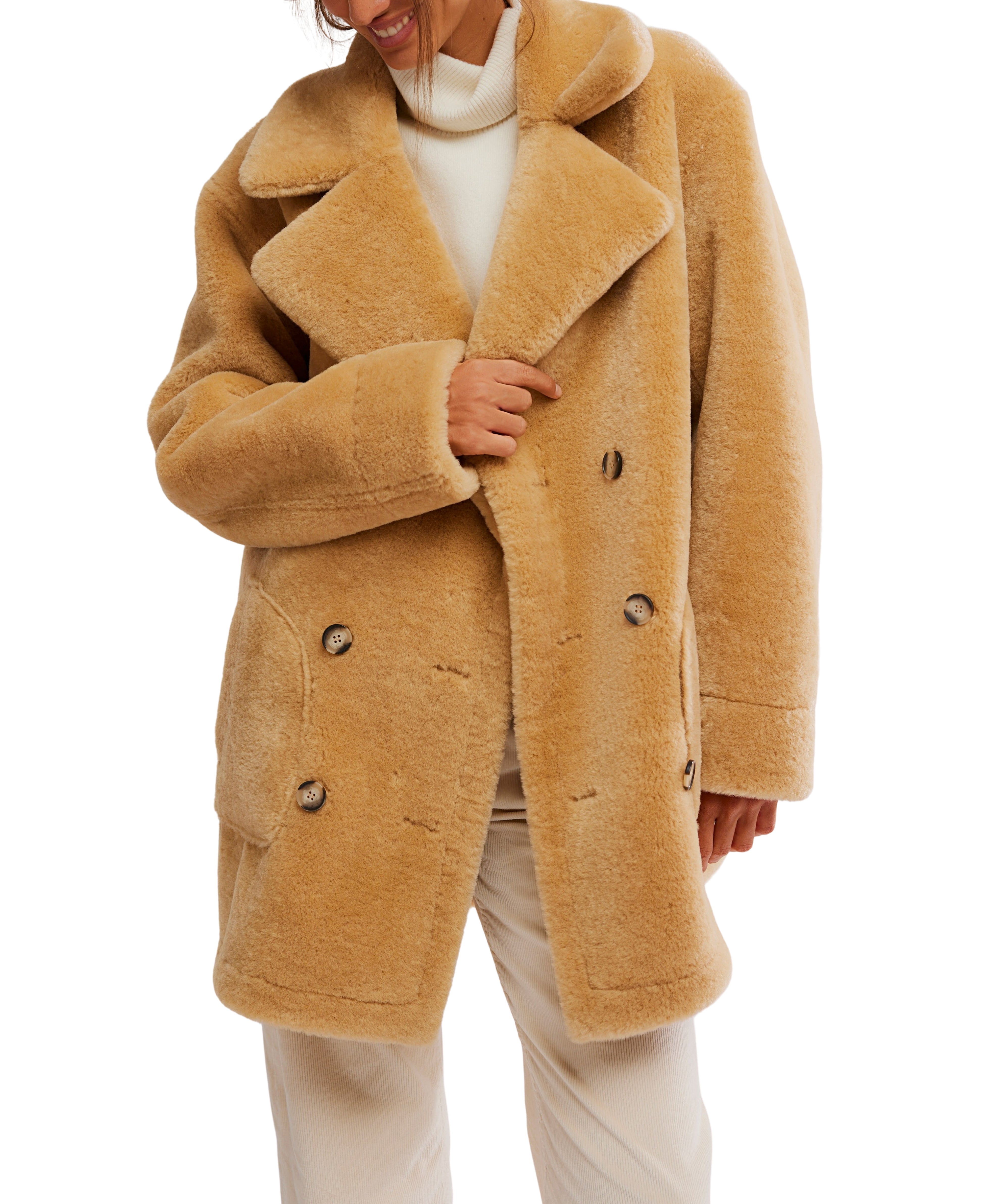 Mari Reversible Coat in Tan Cream Combo