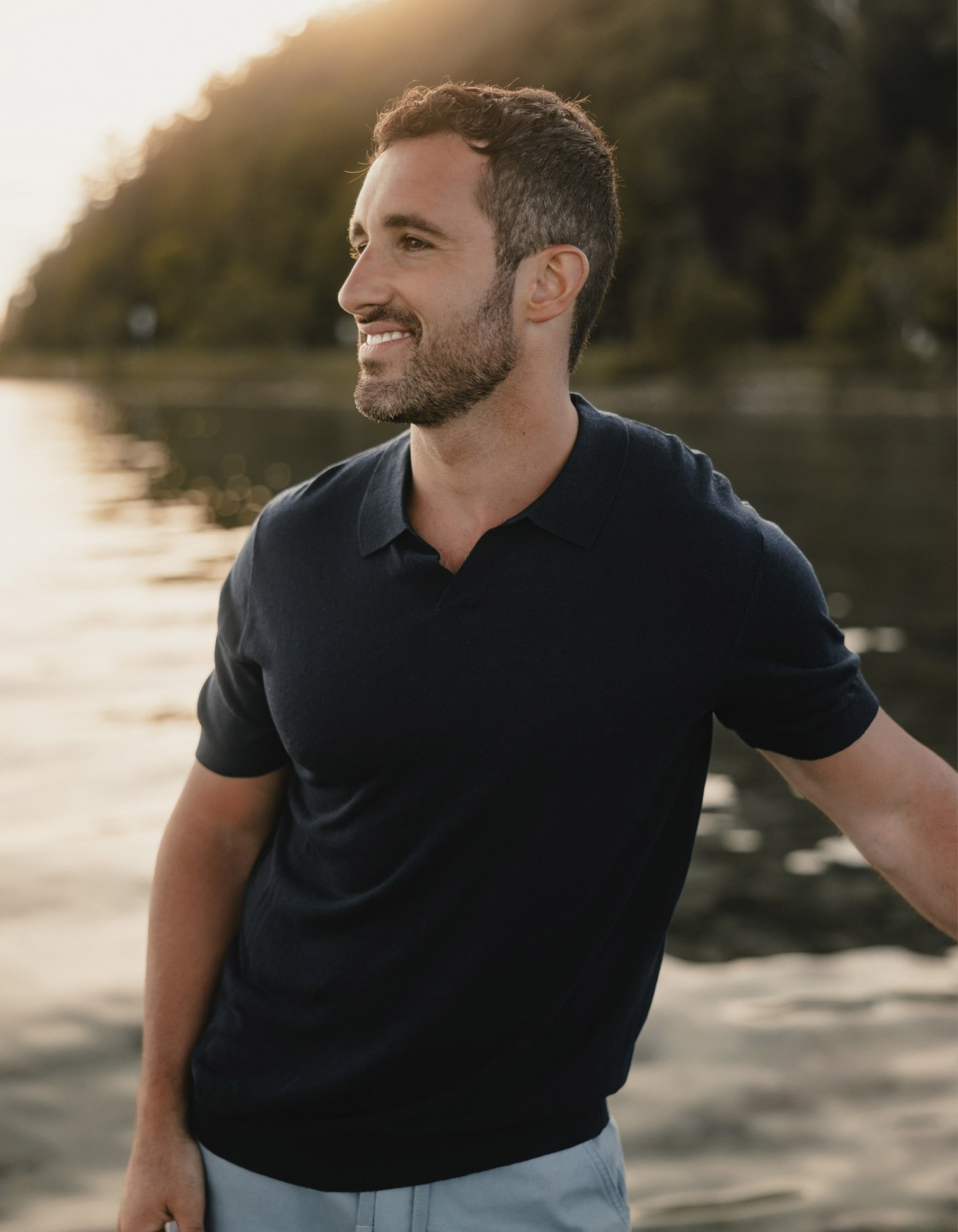 Summer Linen Blend Polo - Navy