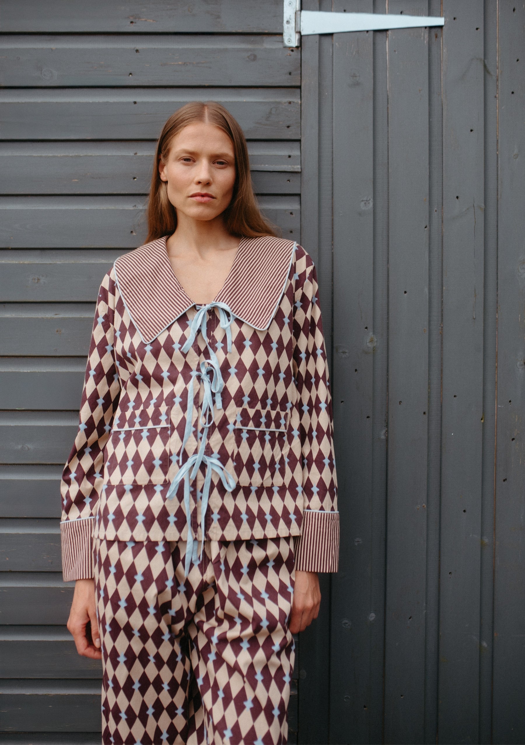 Womens Cotton Pyjamas - Camel Harlequin
