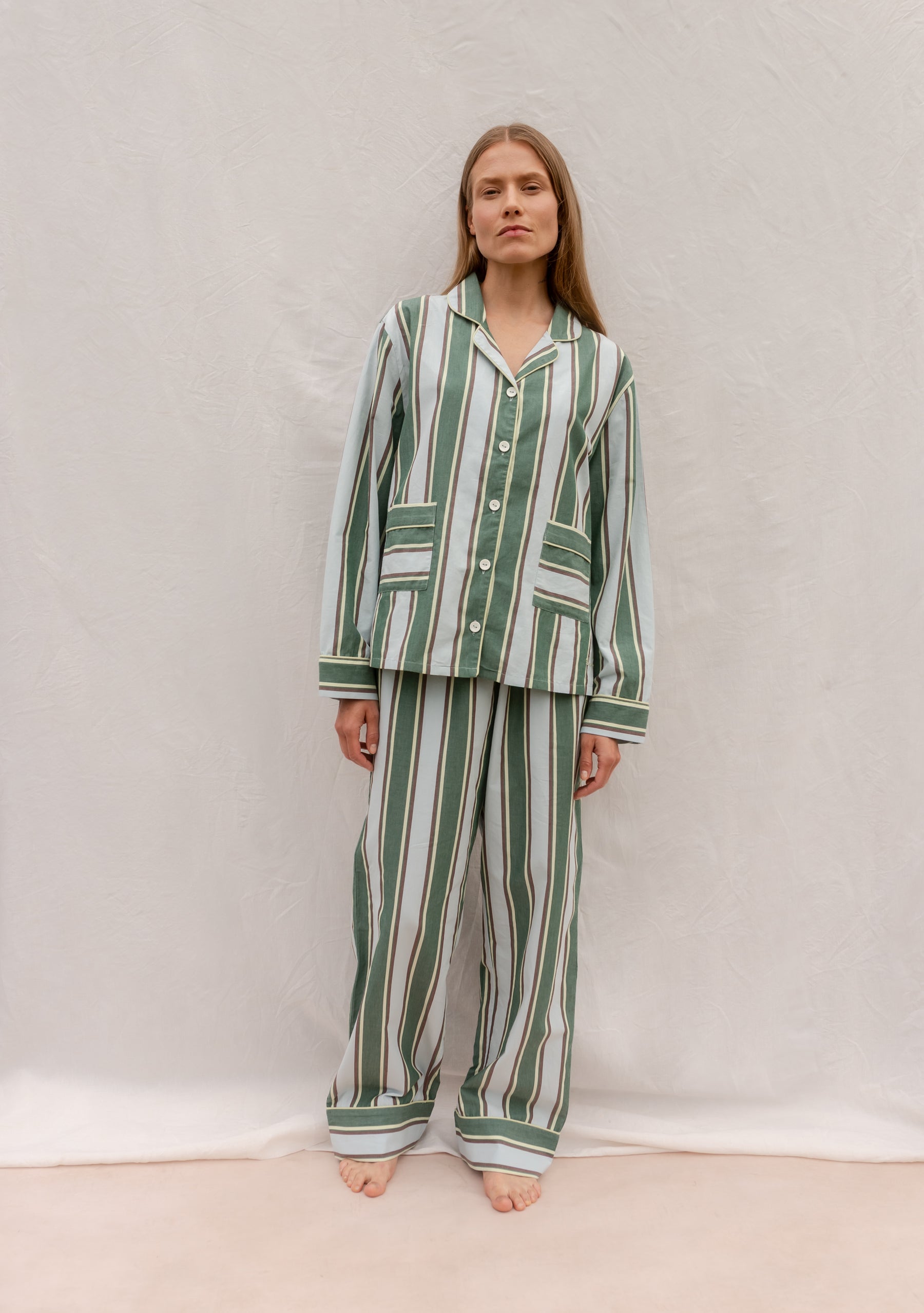 Womens Cotton Pyjamas - Blue Stripe